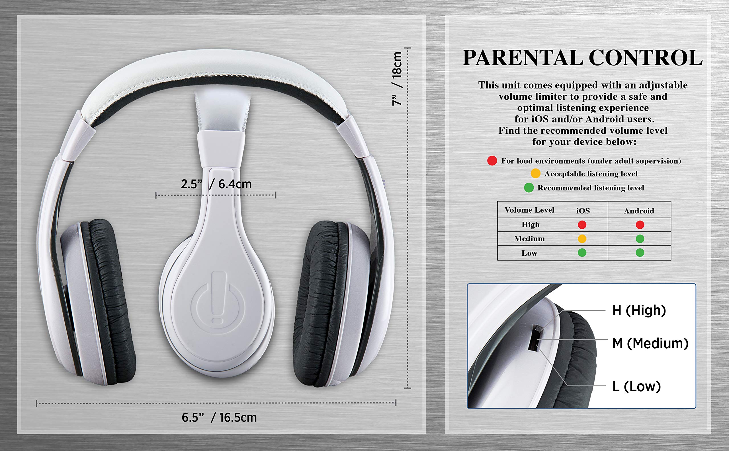 eKids Wired Over-Ear Headphones for Children - Stereo Sound, 3.5mm Jack, Tangle-Free Cord & Volume Limiting - Perfect for Travel, School & Home Use (White)