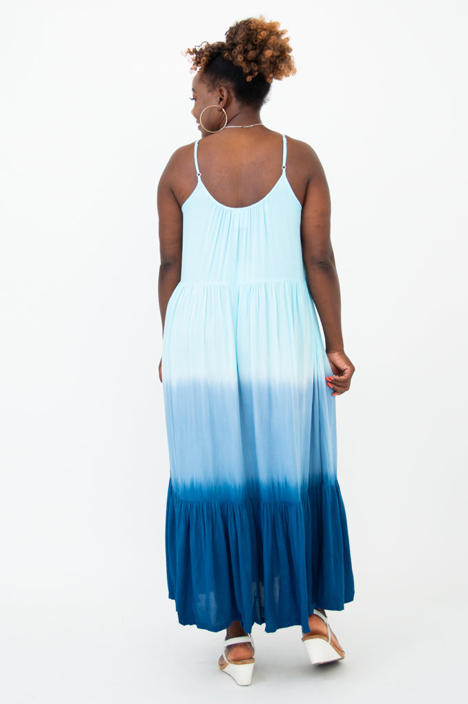 Boha Dress - Turquoise Dip Dye Boho Chic Maxi Dress for Women | Perfect for Beach Vacations, Summer Parties & Boho Fashion Lovers