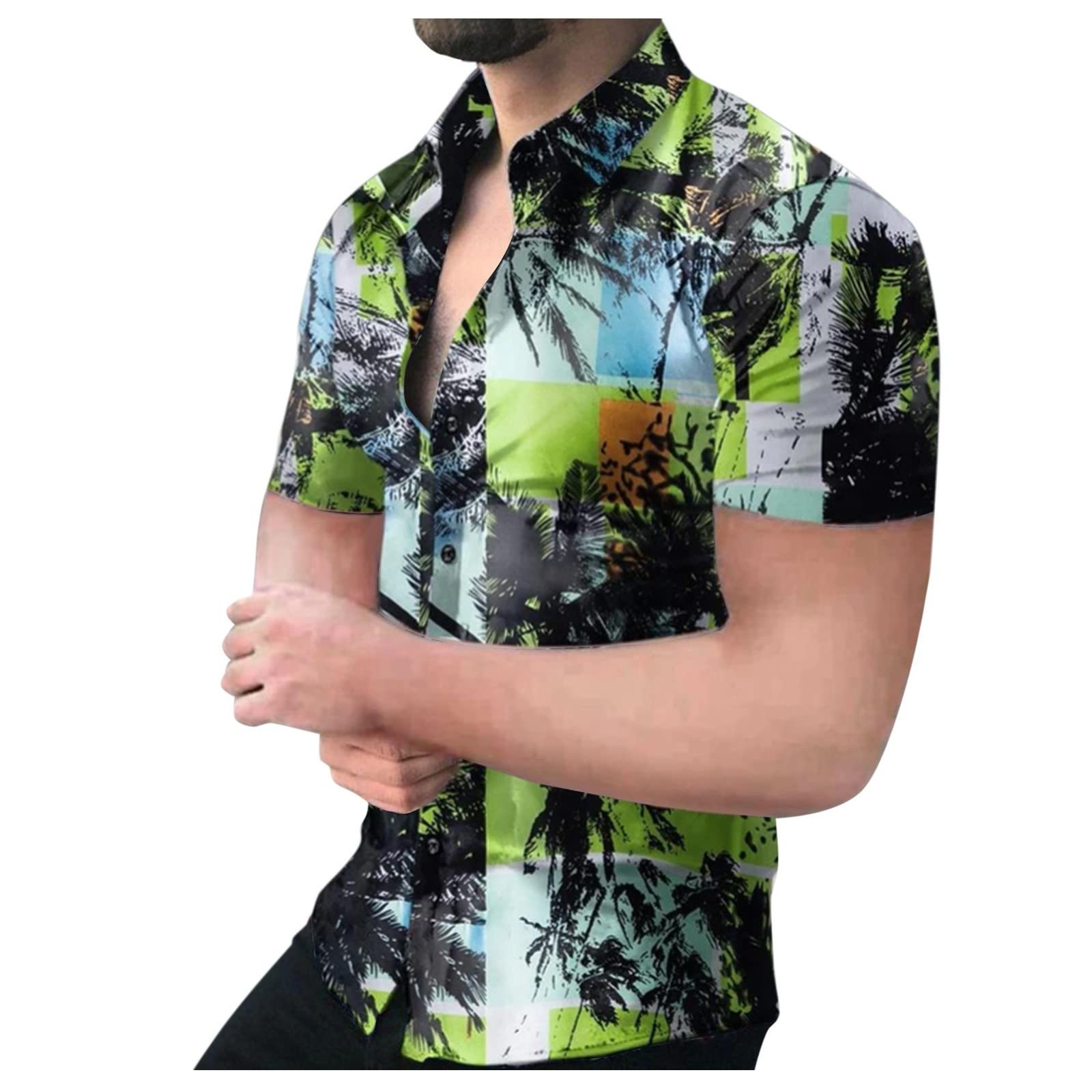 Men's Huawei Comfort Button Down Shirts - Casual Summer Printed Tees for Beach & Outdoor