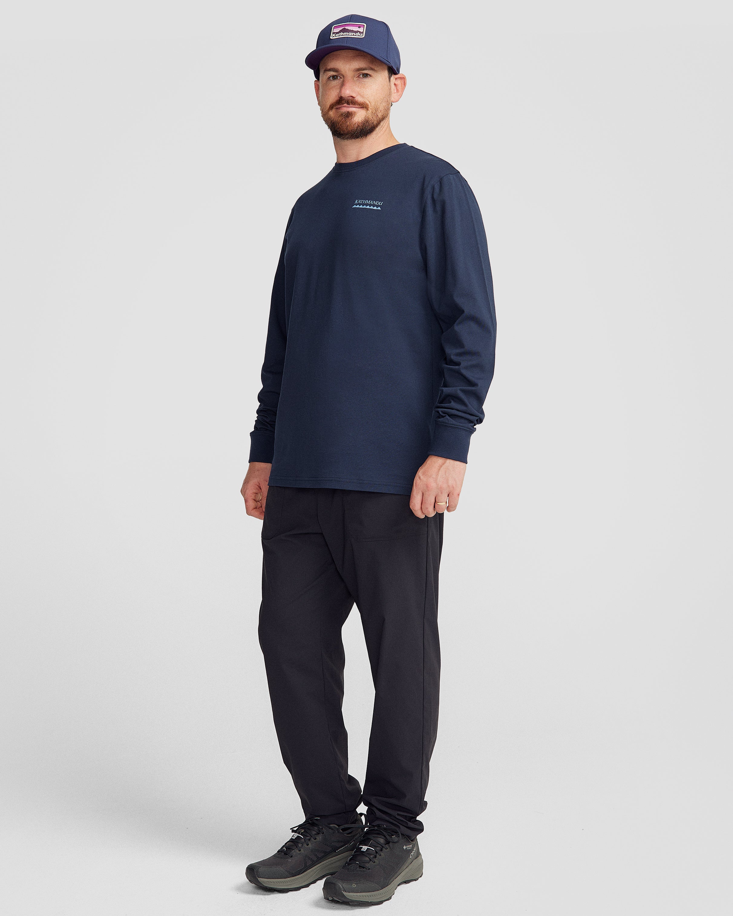 Heritage Logo Men's Long Sleeve Organic Cotton T-Shirt - Pure Navy - Casual Wear & Everyday Comfort for Men