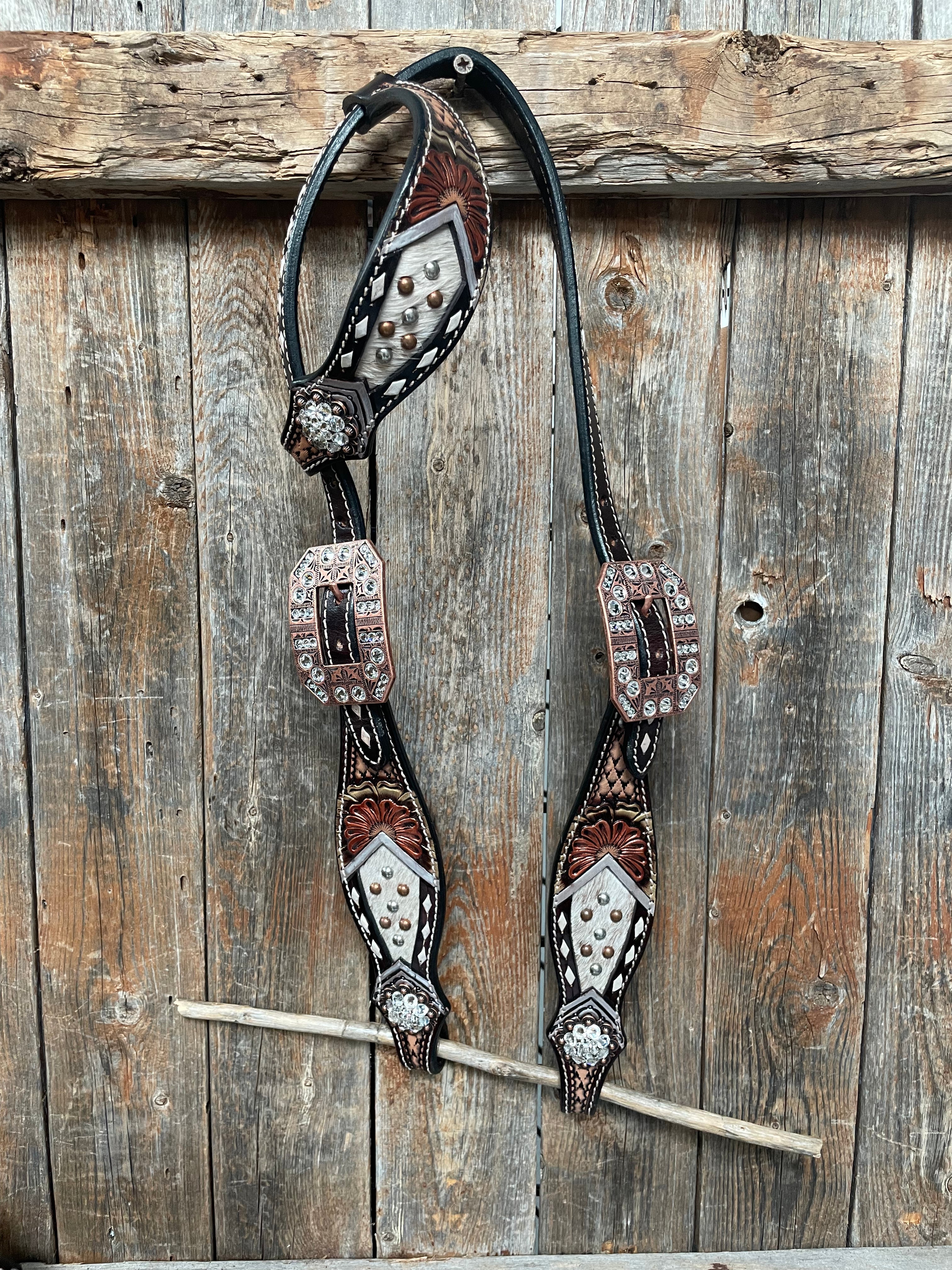 Premium Cowhide Clear Browband & One Ear Tack Set #BBBC472 – Durable Horse Riding Accessories for Equestrian & Show Jumping