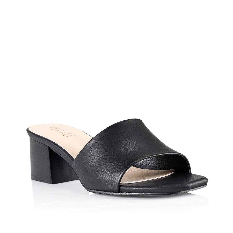 Eleni Black Block Heel Mules - Comfortable Softee Slip-On Shoes for Women | Perfect for Office, Parties & Casual Outings