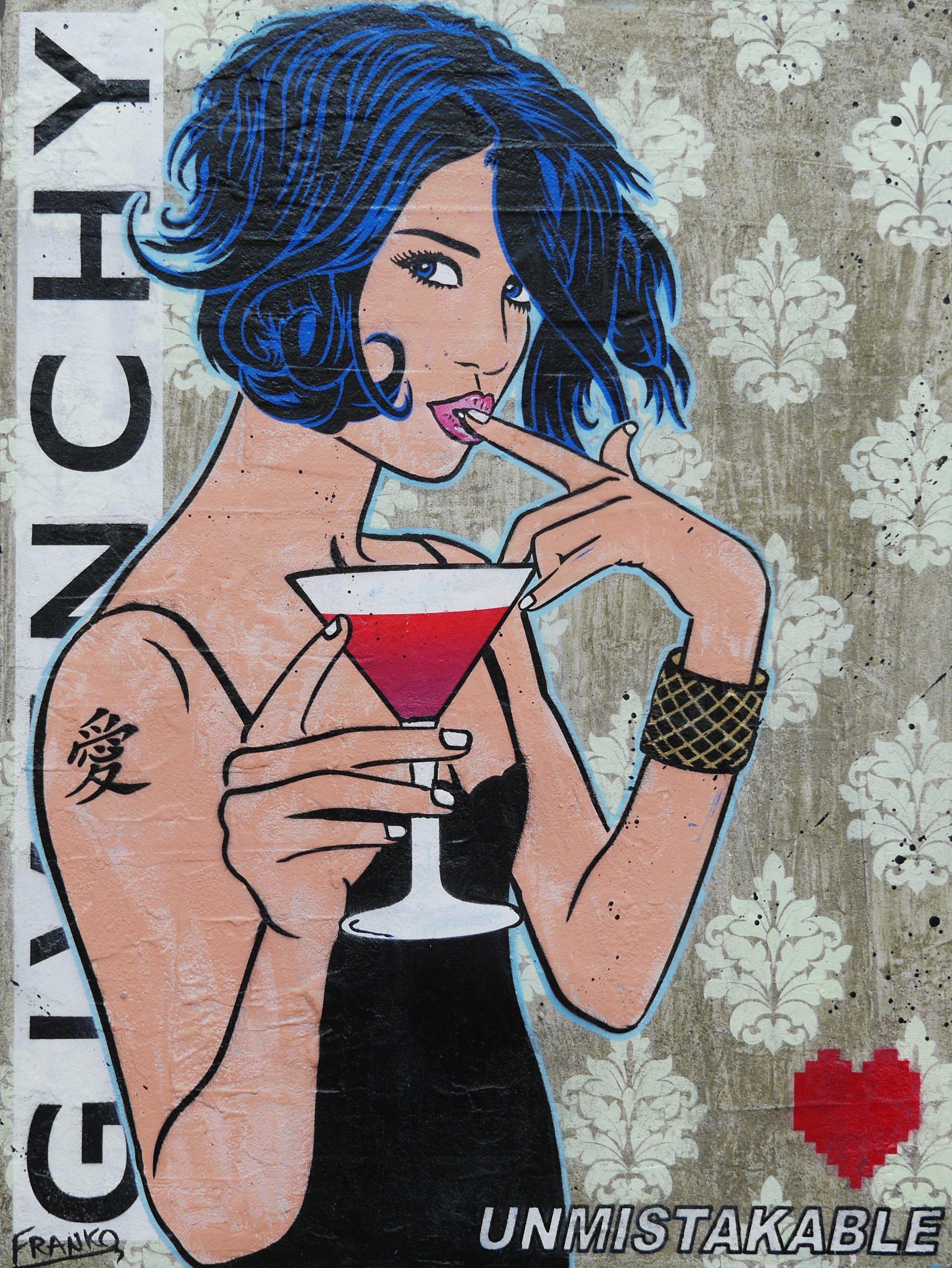 75cm x 100cm Cocktail Woman Pop Art Canvas Painting - Modern Bar Decor, Living Room Wall Art, Gift for Cocktail Lovers