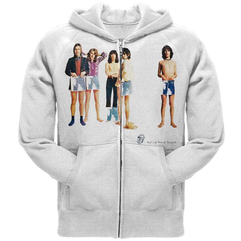 Rolling Stones Sticky Fingers Zip-Up Hoodie for Men - Medium Size White Cotton Pullover | Vintage Rock Band Merchandise for Concerts & Casual Wear