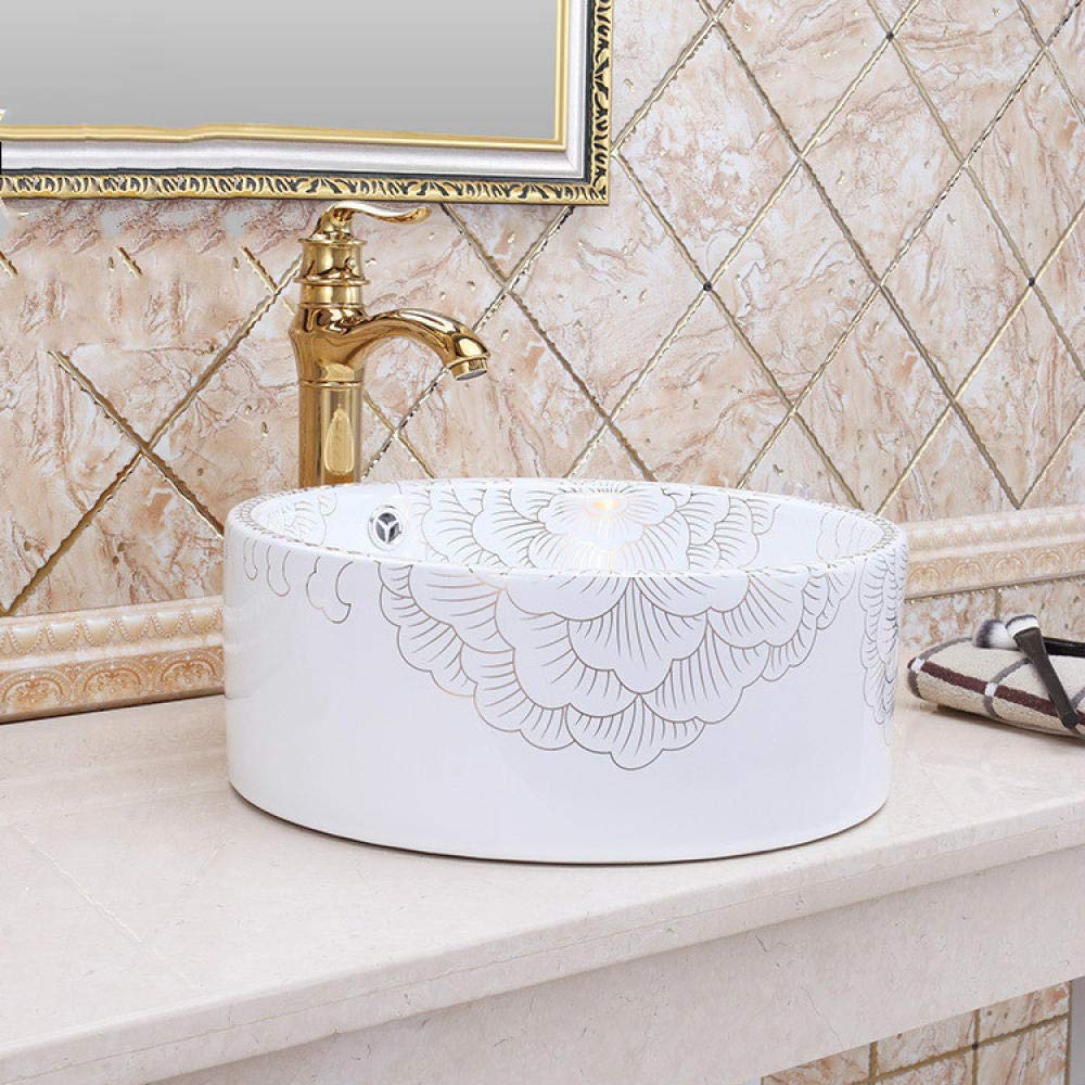 Premium SHAWLA Ceramic Vessel Sink - Round Countertop Bathroom Basin, Handcrafted Jingdezhen Porcelain Wash Basin for Modern Vanities | Perfect for Powder Rooms, Guest Baths & Luxury Home Renovations