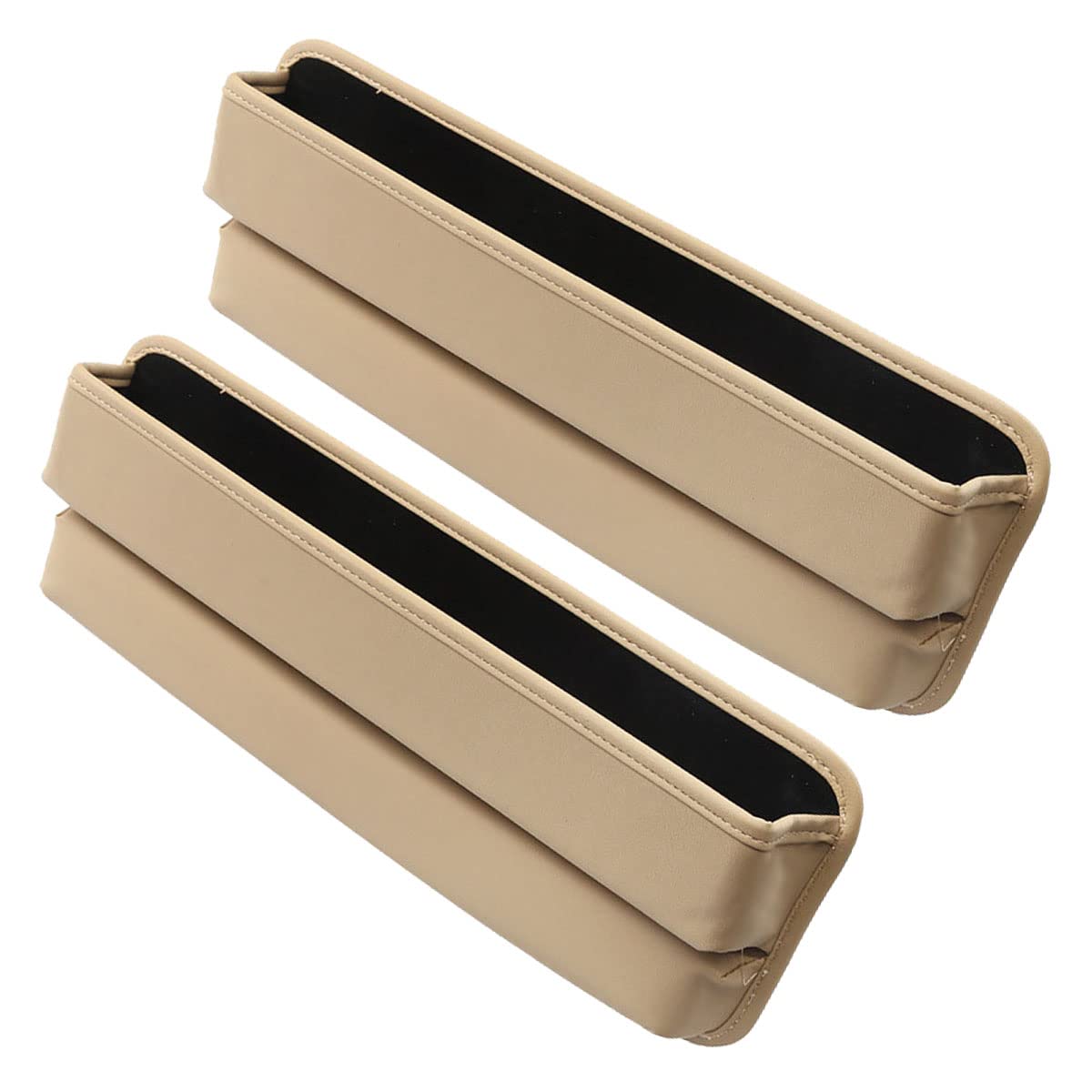 Tumecos 2 Pack Beige Car Seat Gap Organizer - Leather Storage Box & Filler for Phones, Wallets, Keys, Coins | Auto Console Organizer for Sedans, SUVs, Trucks | Perfect for Road Trips & Daily Commutes