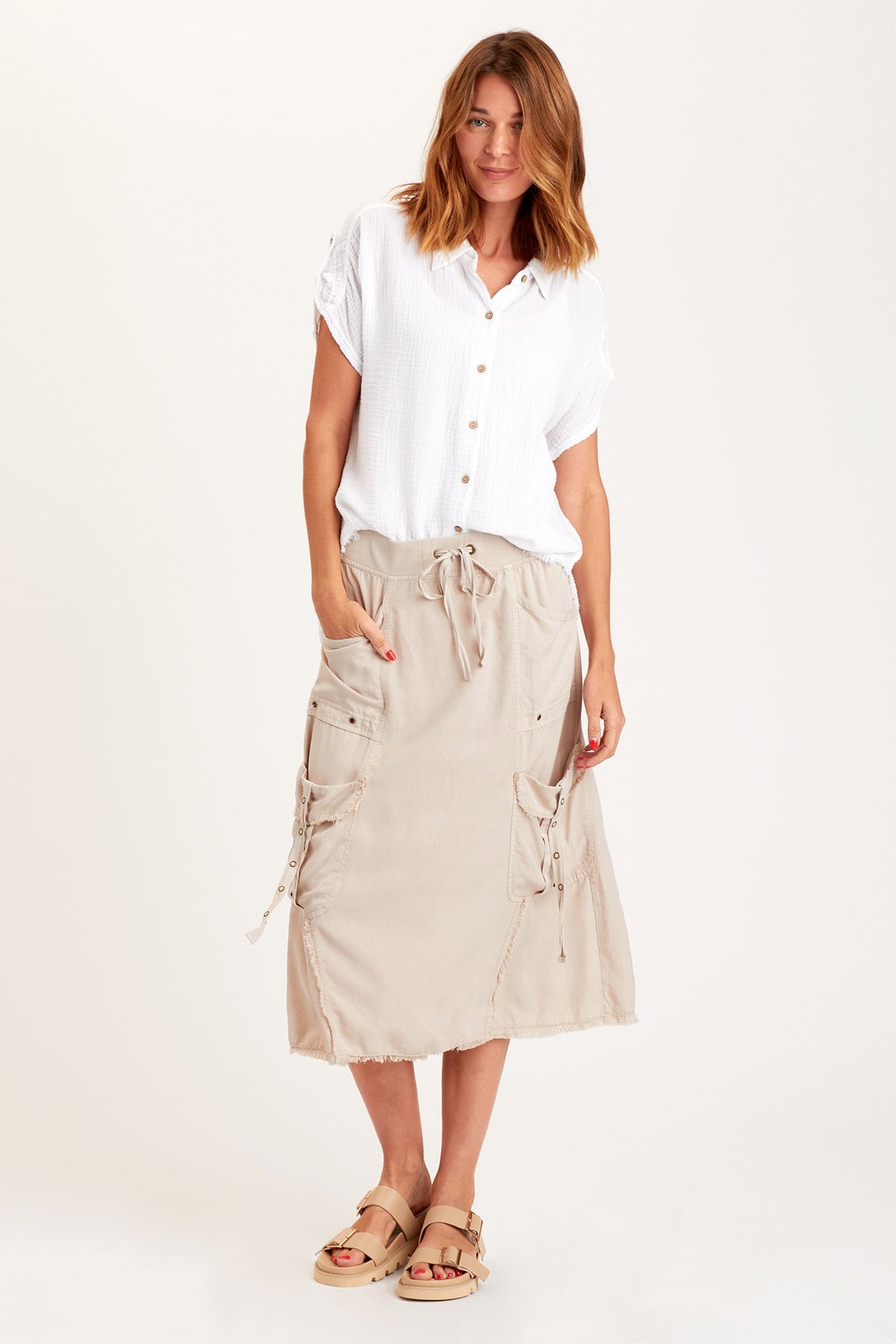 Bellamy Skirt Cremini - Women's Fashion Midi Skirt with Elastic Waist, Comfortable & Stylish for Casual Wear, Office, and Date Nights
