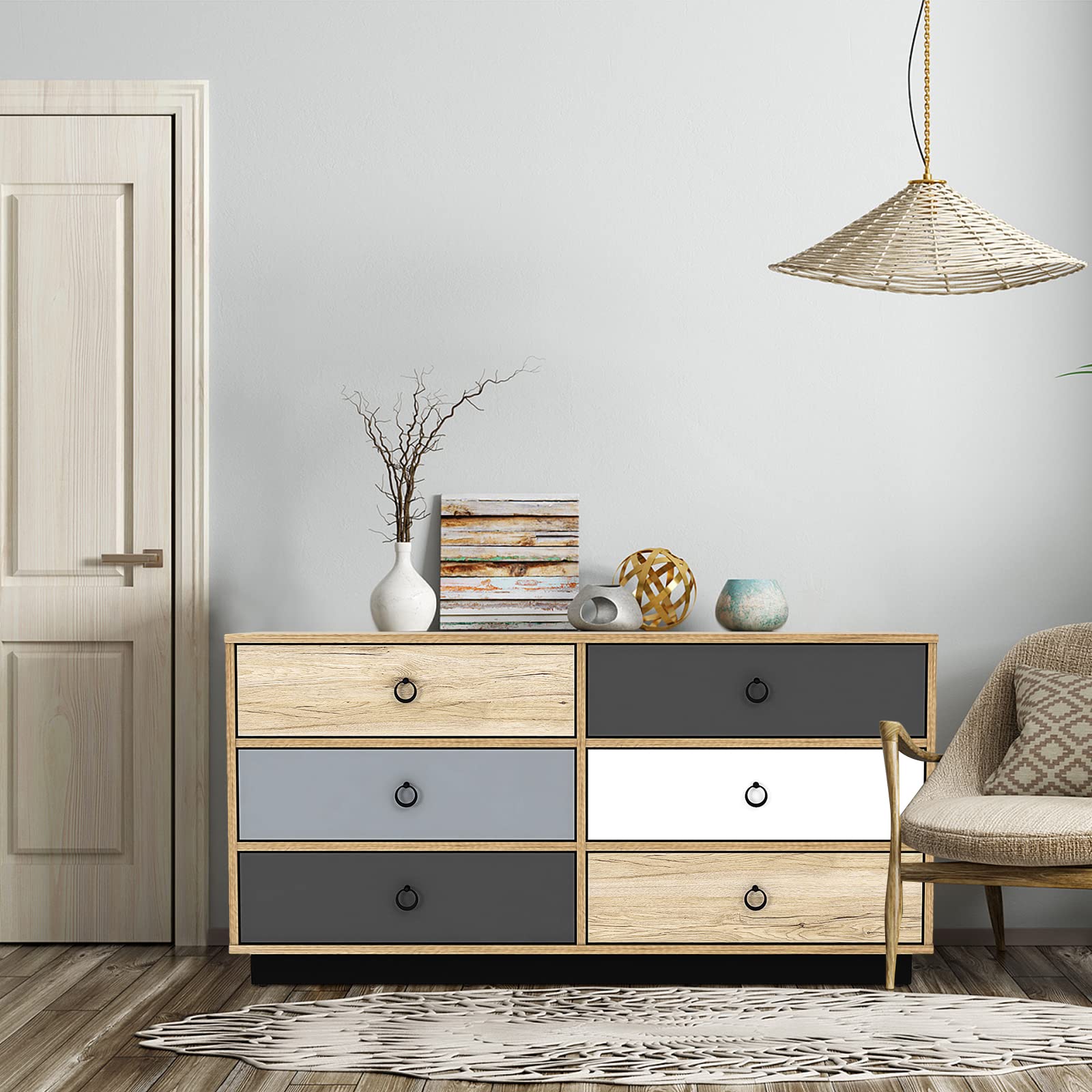 Giantex 6-Drawer Dresser Chest - Sturdy Wooden Double Clothes Organizer with Anti-Tip Safety Device, Spacious Storage Cabinet for Bedroom, Living Room & Entryway | Perfect for Organizing Clothes, Linens and Home Accessories