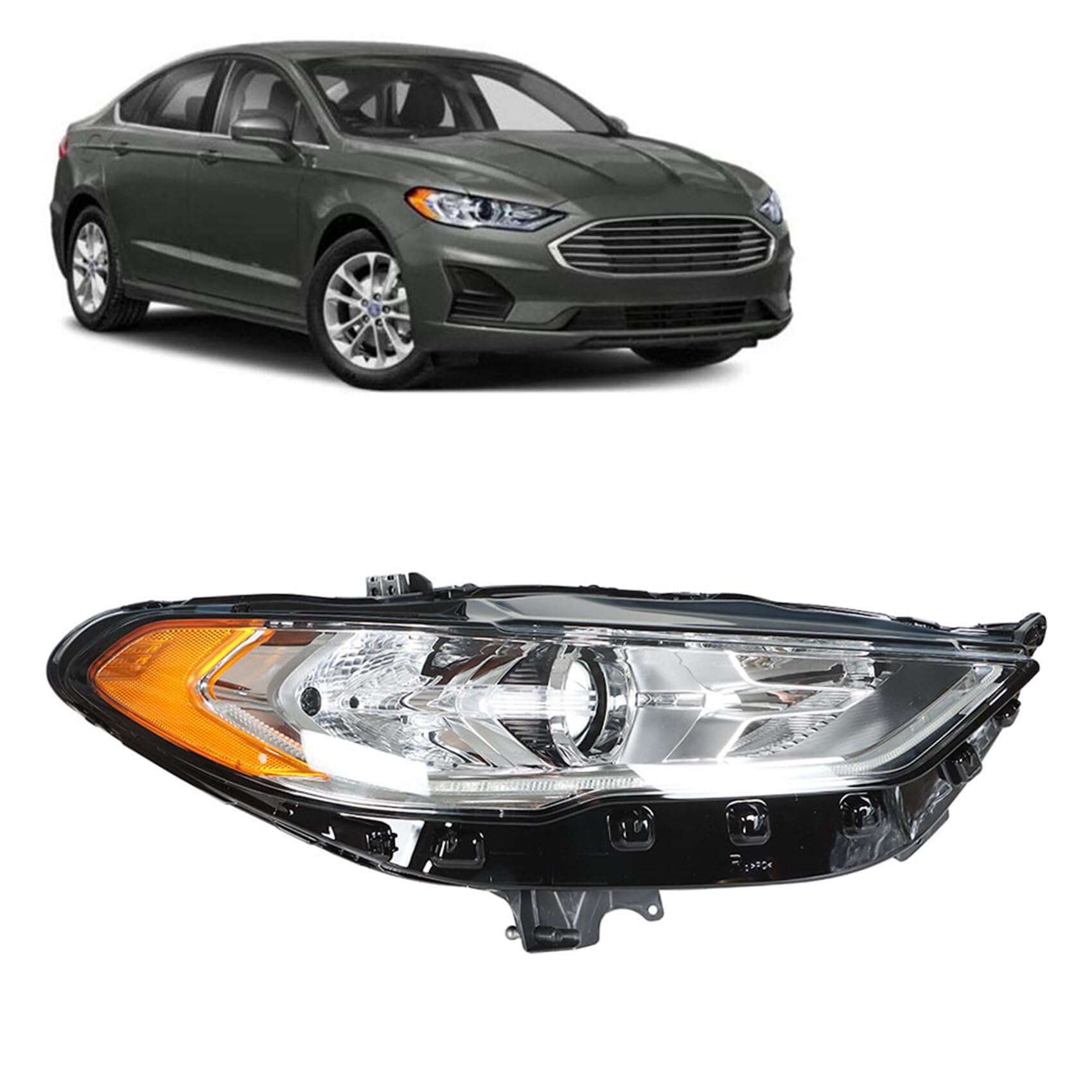 2017-2019 Ford Fusion Halogen DRL Projector Headlight Assembly Replacement - Right Side (Passenger Side) | Compatible with 2017 2018 2019 Models | Perfect for Night Driving & Enhanced Visibility