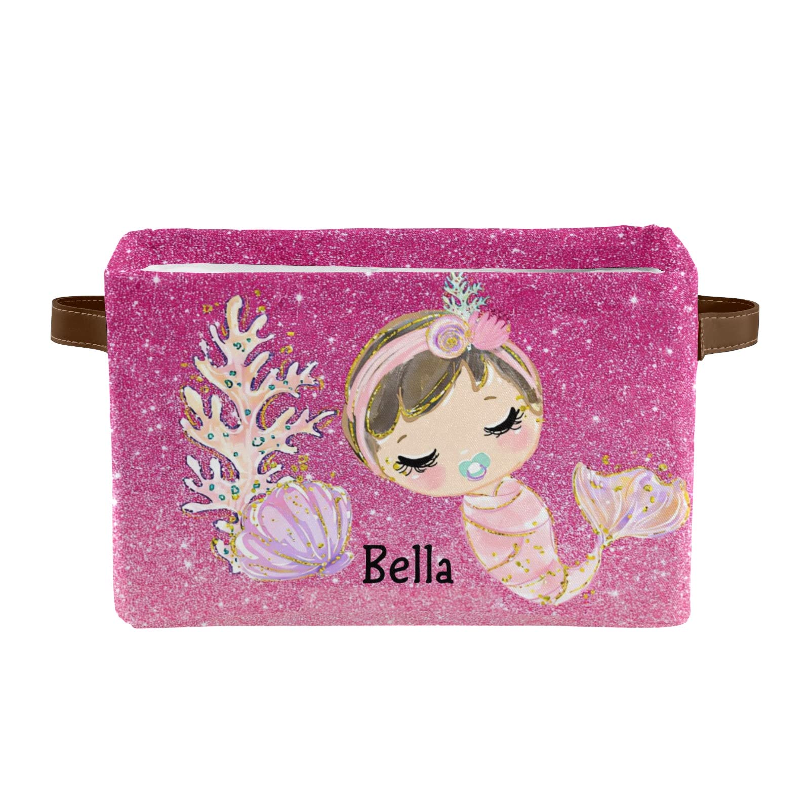 Personalized Mermaid Canvas Storage Basket for Girls - Waterproof Nursery Organizer with Custom Name Text - Rectangular Baby Gift Box (1 Pack) - Perfect for Kids' Room, Toy Storage & Baby Shower Gifts