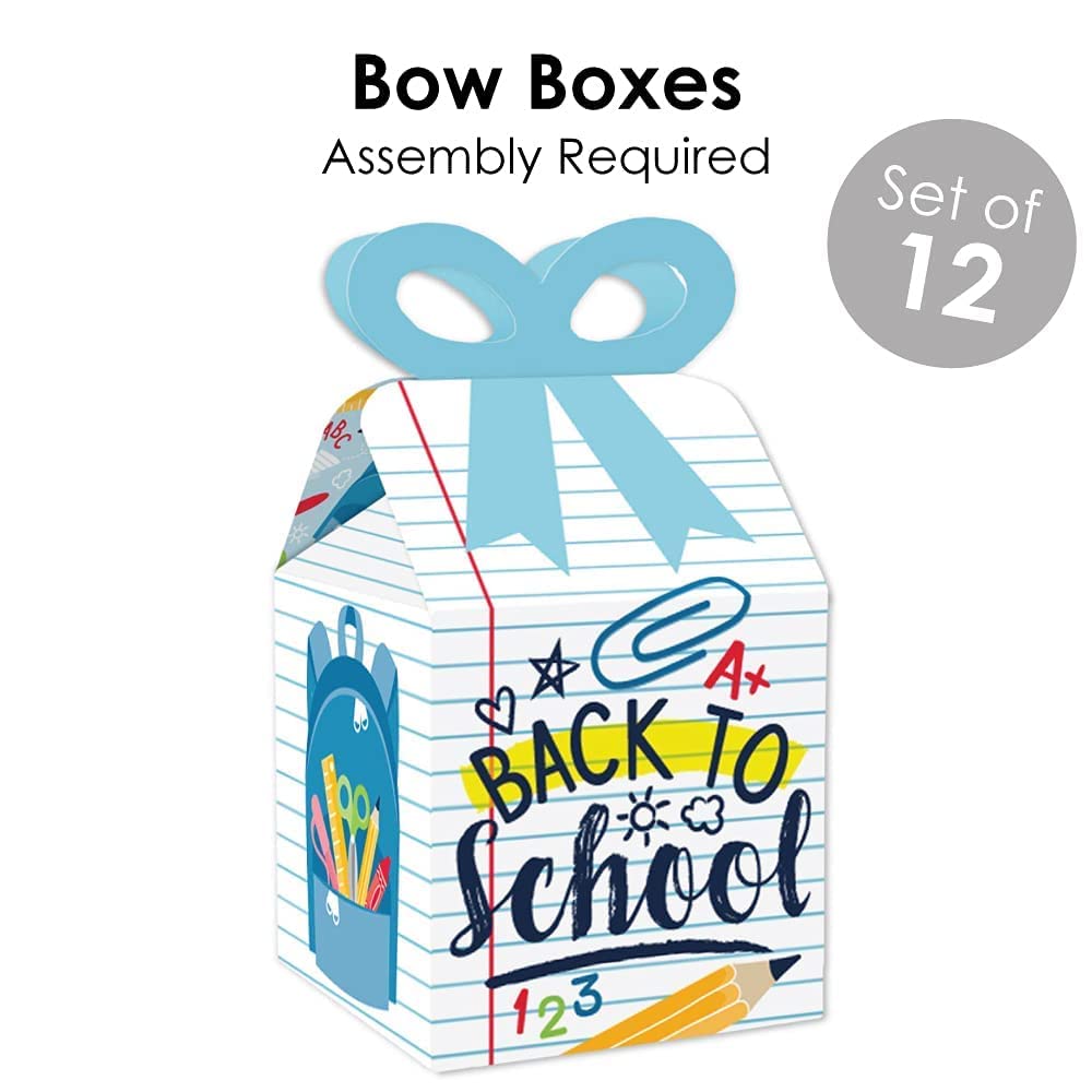 Back to School Party Favors - Bow & Popcorn Boxes, Water Bottle Stickers for Classroom Celebrations