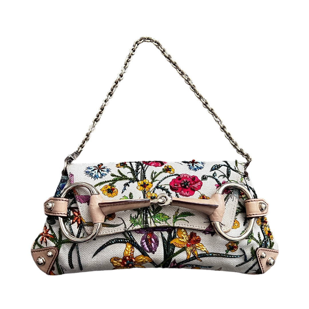 Gucci Beaded Floral Horsebit Chain Bag - Luxury Designer Crossbody Purse for Women, Perfect for Parties, Weddings & Evening Events