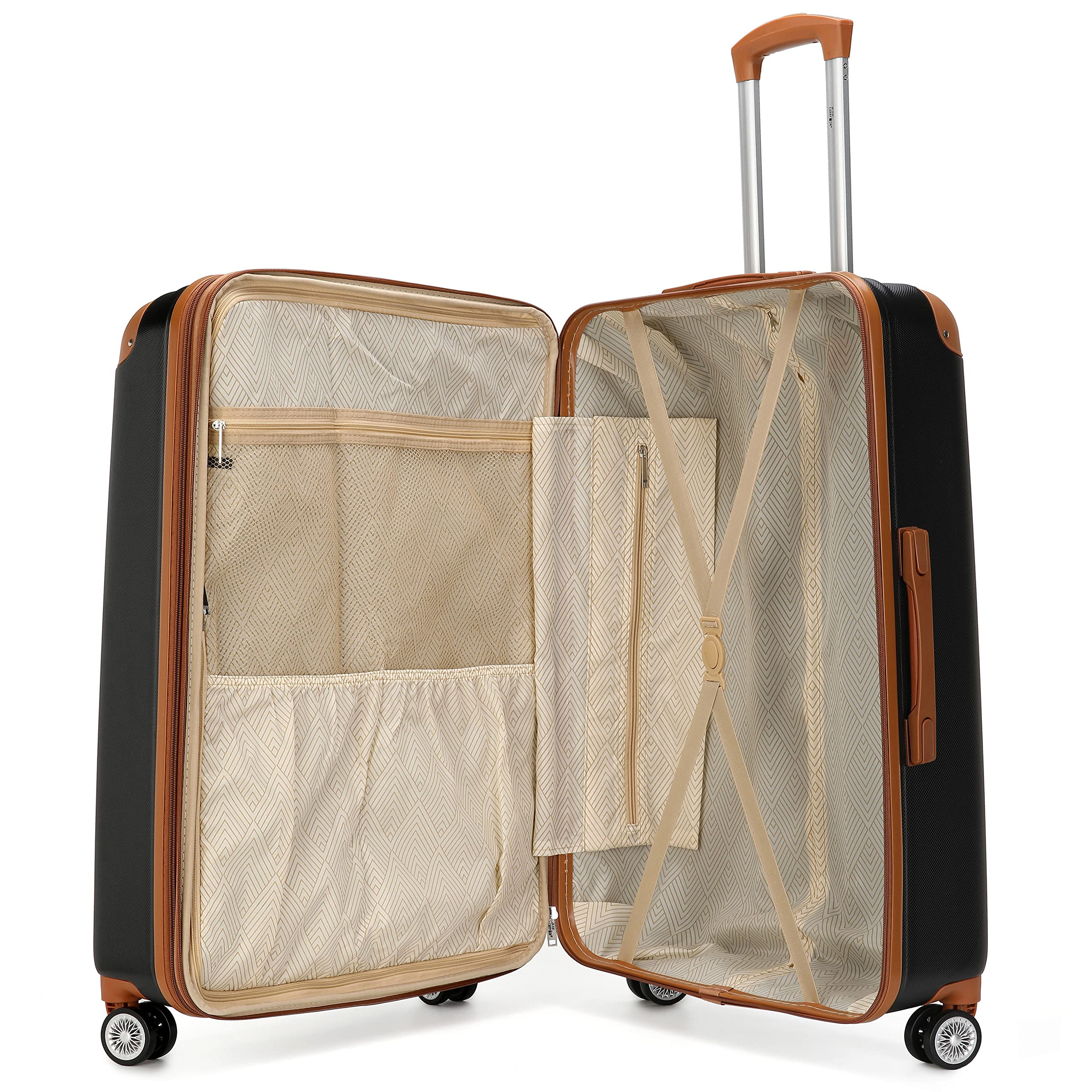 3-Piece Black Expandable Plastic Retro Spinner Luggage Set - Lightweight Suitcase for Travel, Business Trips & Vacations