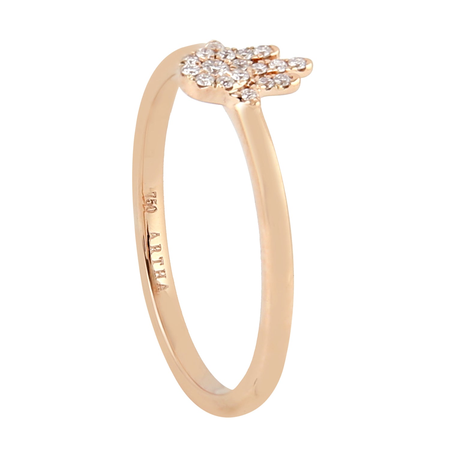 18K Rose Gold Pave Natural Diamond Hamsa Design Minimal Ring for Women - Elegant Dainty Stackable Band Jewelry Gift for Birthday, Anniversary & Special Occasions