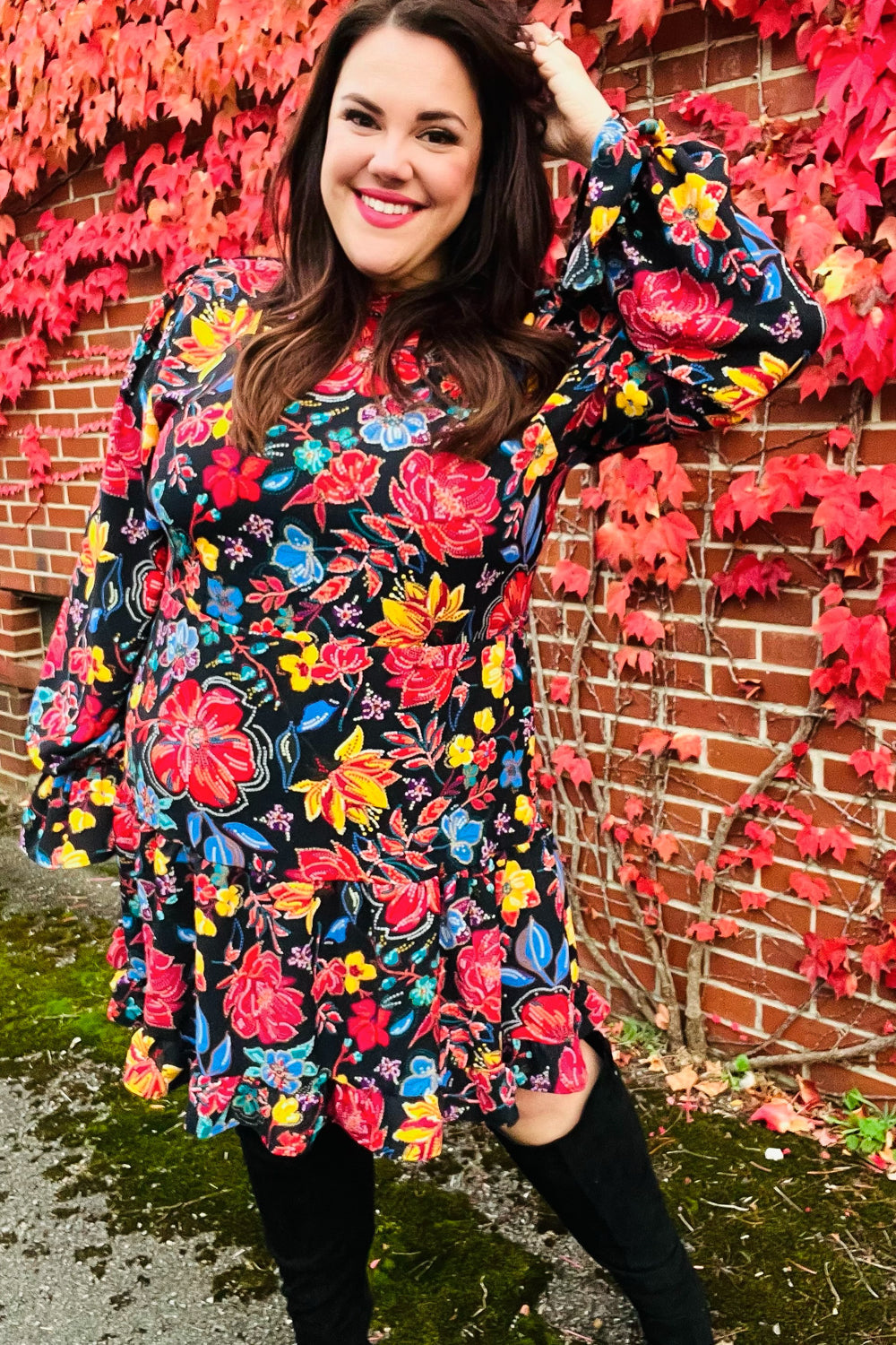Elegant Black Floral Sequin Print Ruffle Sleeve Mock Neck Dress for Women - Perfect for Cocktail Parties, Date Nights & Special Occasions