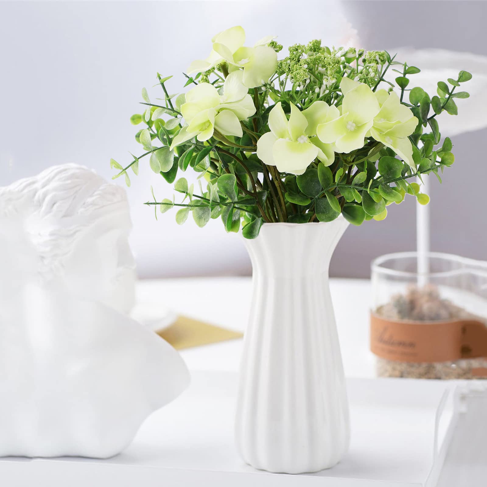 1 Pcs Artificial Silk Baby Plum Hydrangea & Eucalyptus Fake Flowers - DIY Spring Wreath, Wall Decor, Wedding Party, Office & Home Decor (Green) | Perfect for Centerpieces, Table Arrangements & Seasonal Displays