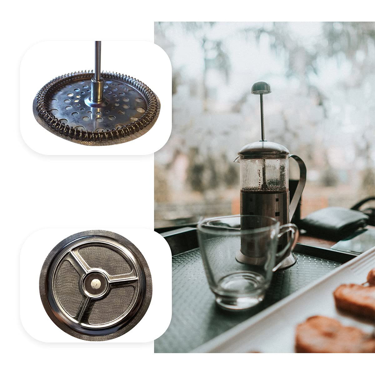 4 Pcs French Press Replacement Filter Screen - 4 Inch 304 Stainless Steel Mesh Filters for Bodum Coffee Makers | Reusable & Durable | Perfect for Home, Office & Camping Coffee Brewing
