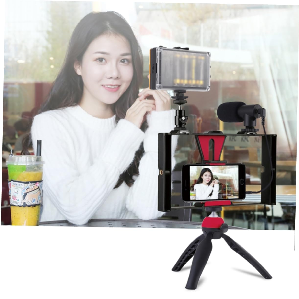 Gatuida 1 Set Professional Live Stream Kit - Adjustable Phone Tripod, Microphone Stand & Desk Light Stand - Perfect for YouTube, TikTok, Makeup Tutorials & Vlogging (Includes Camera Mount & Mobile Phone Holder)