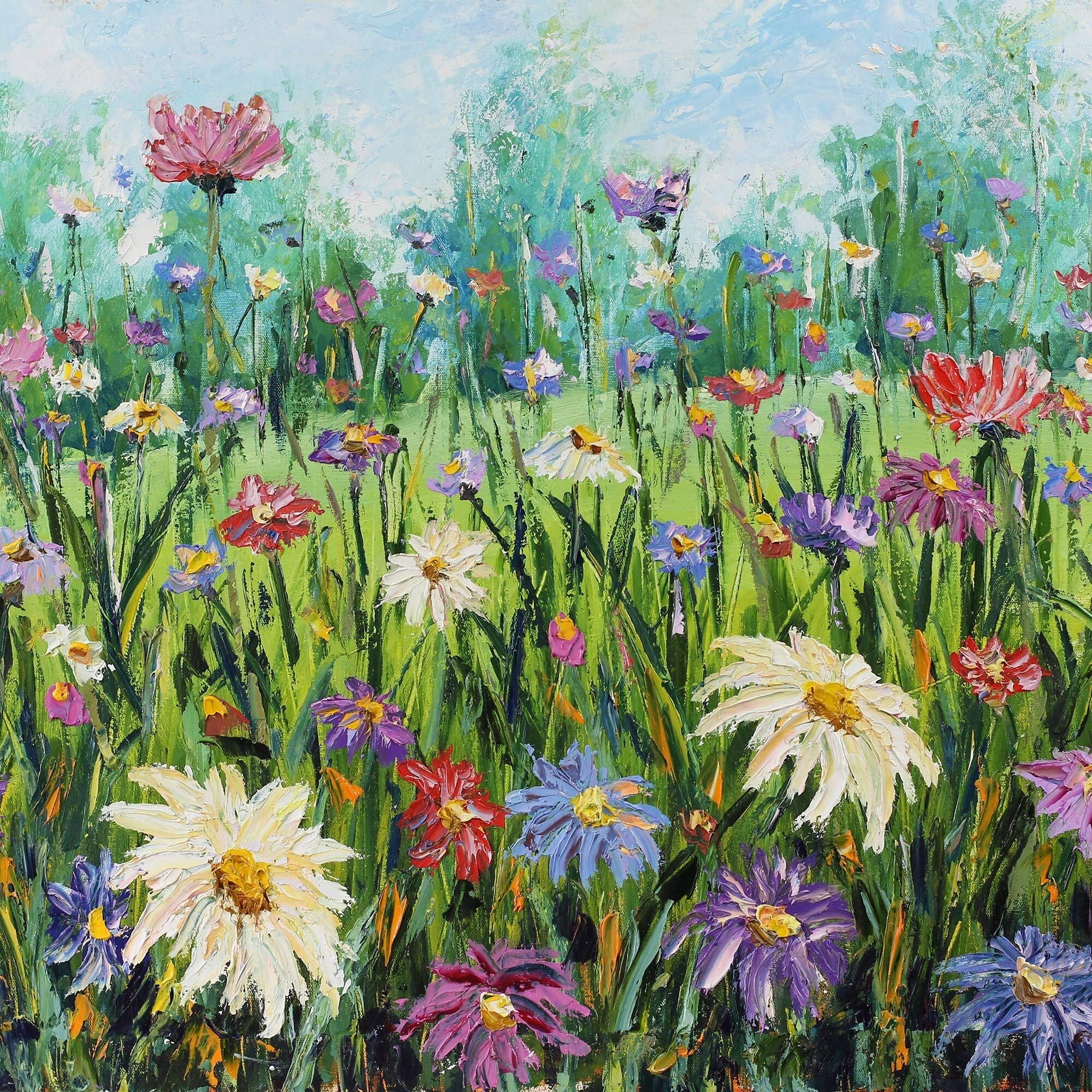 Vibrant Daisy Day Indoor/Outdoor Art Decor - Multi-Color Traditional Square Wall Hanging for Living Room, Bedroom & Garden Decorations