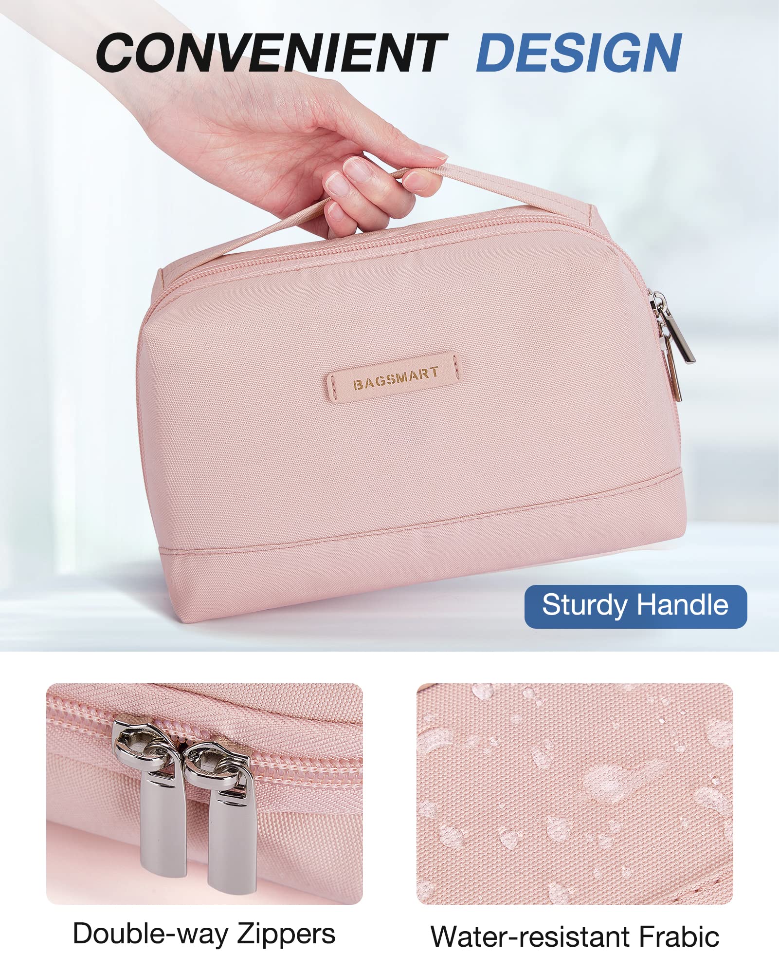 BAGSMART Small Travel Tech Organizer Pouch - Waterproof Electronics Accessories Case for Phones, Cables, Chargers - Portable Cord Organizer Bag with Handle for Men & Women (Pink) | Perfect for Airplane, Office & Daily Commute