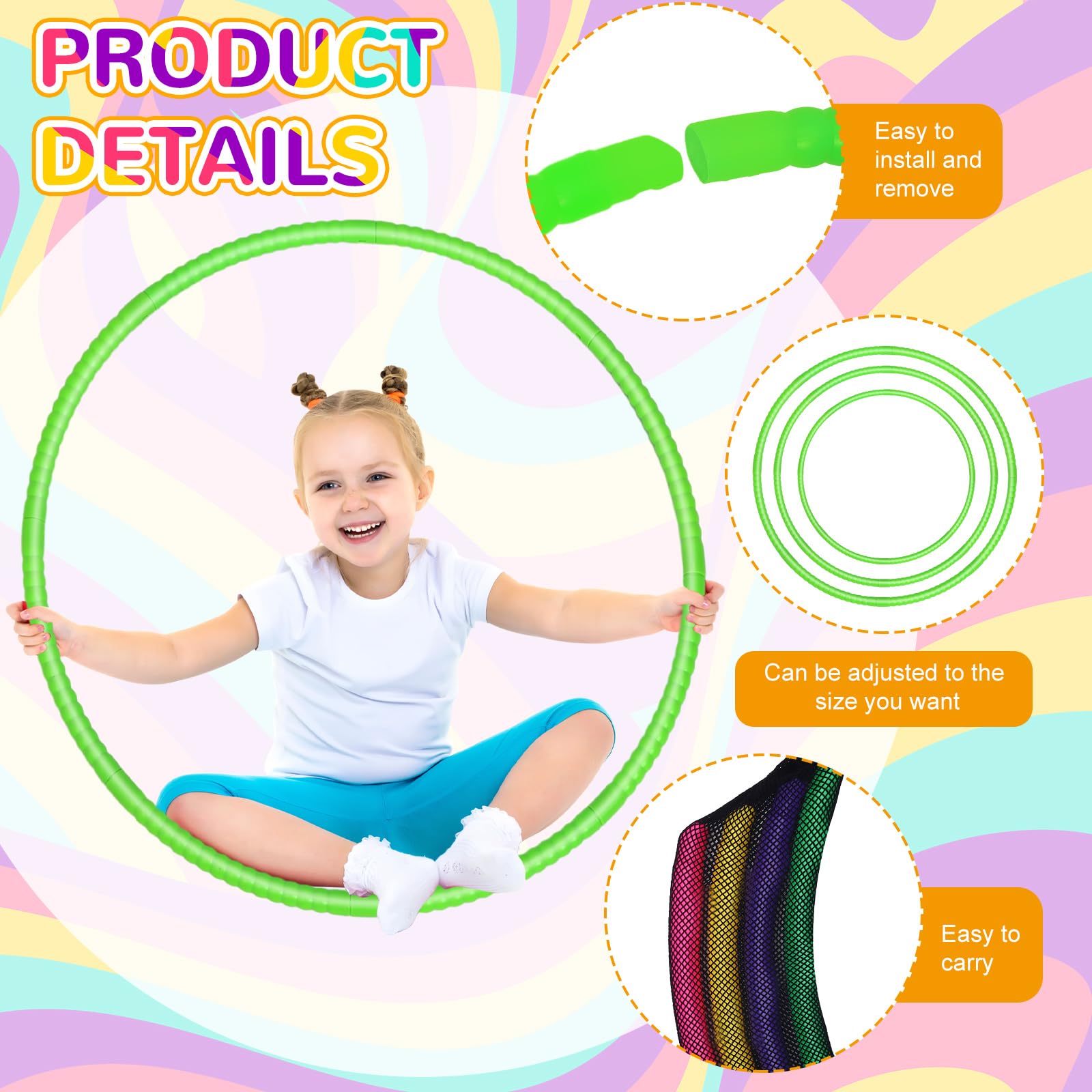 Shappy 6-Pack Adjustable Plastic Hoops - Playground & Gym Equipment for Teens, Dogs, Party Decor
