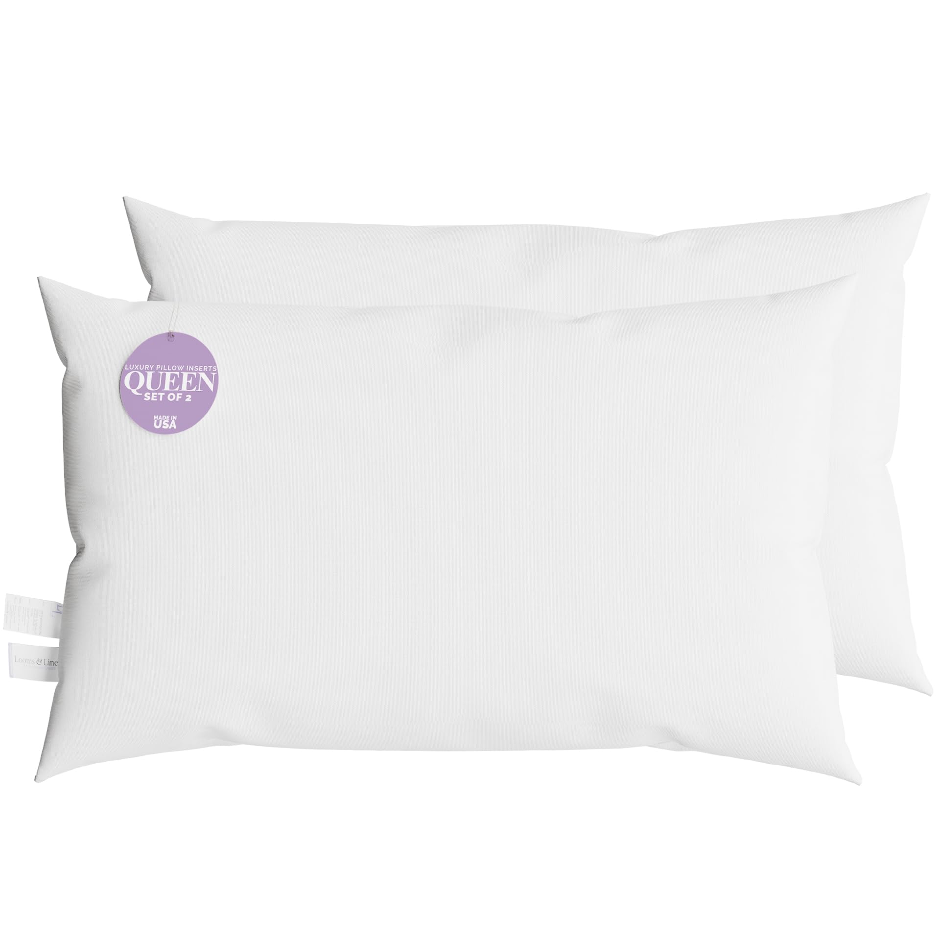 Premium Queen Size Pillow Set of 2 - 20x30 Hypoallergenic Pillow Inserts | Made in USA | Soft Sleeping Pillows with Breathable Cotton Cover by Looms & Linens | Perfect for Bedroom, Guest Room, Sofa & Daybed Decor
