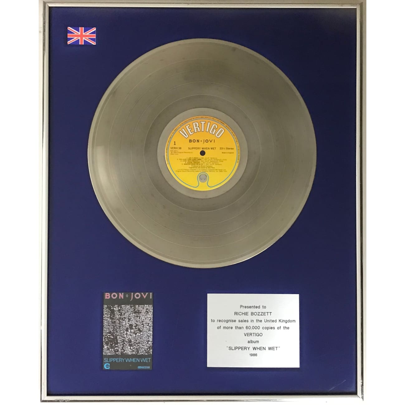 Bon Jovi Slippery When Wet 1986 UK Label Award Winning Vinyl Record - Perfect for 80s Music Collectors & Rock Fans' Home Decor