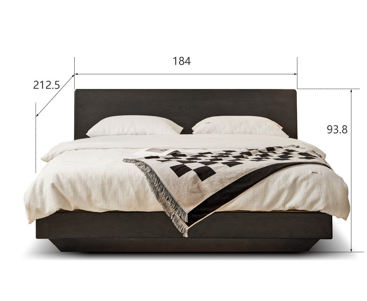 Solid Oak Wood Floating Platform Bed with LED Lights - Modern Smoky Finish for Bedroom, Guest Room, or Studio Apartment