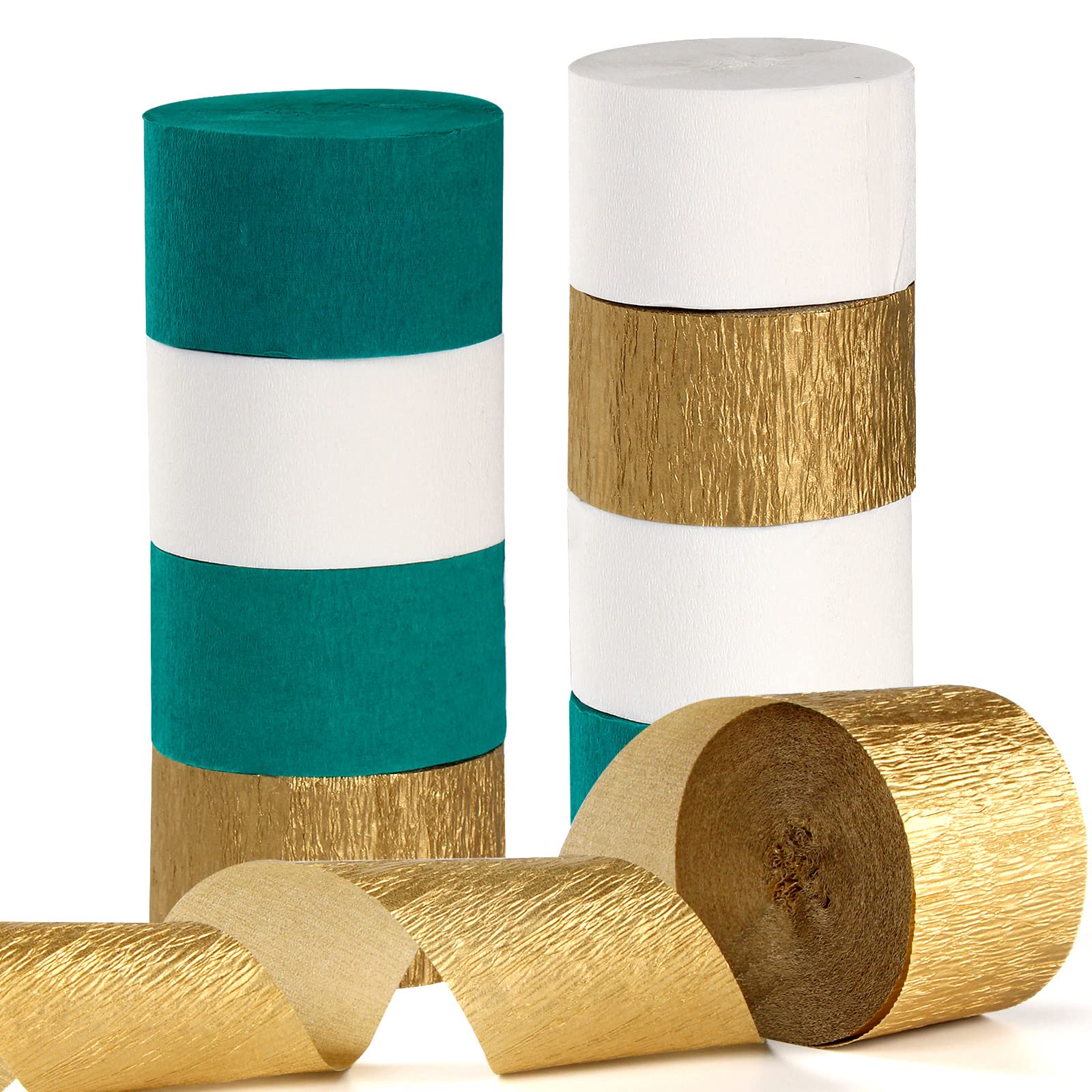 Teal & Turquoise White Gold Crepe Paper Streamers - 9 Rolls Party Decorations for Women's Birthday, Graduation, Wedding, Bridal Shower, Bachelorette & Baby Shower | Perfect for Ceiling Garlands, Wall Decor & Party Backdrops