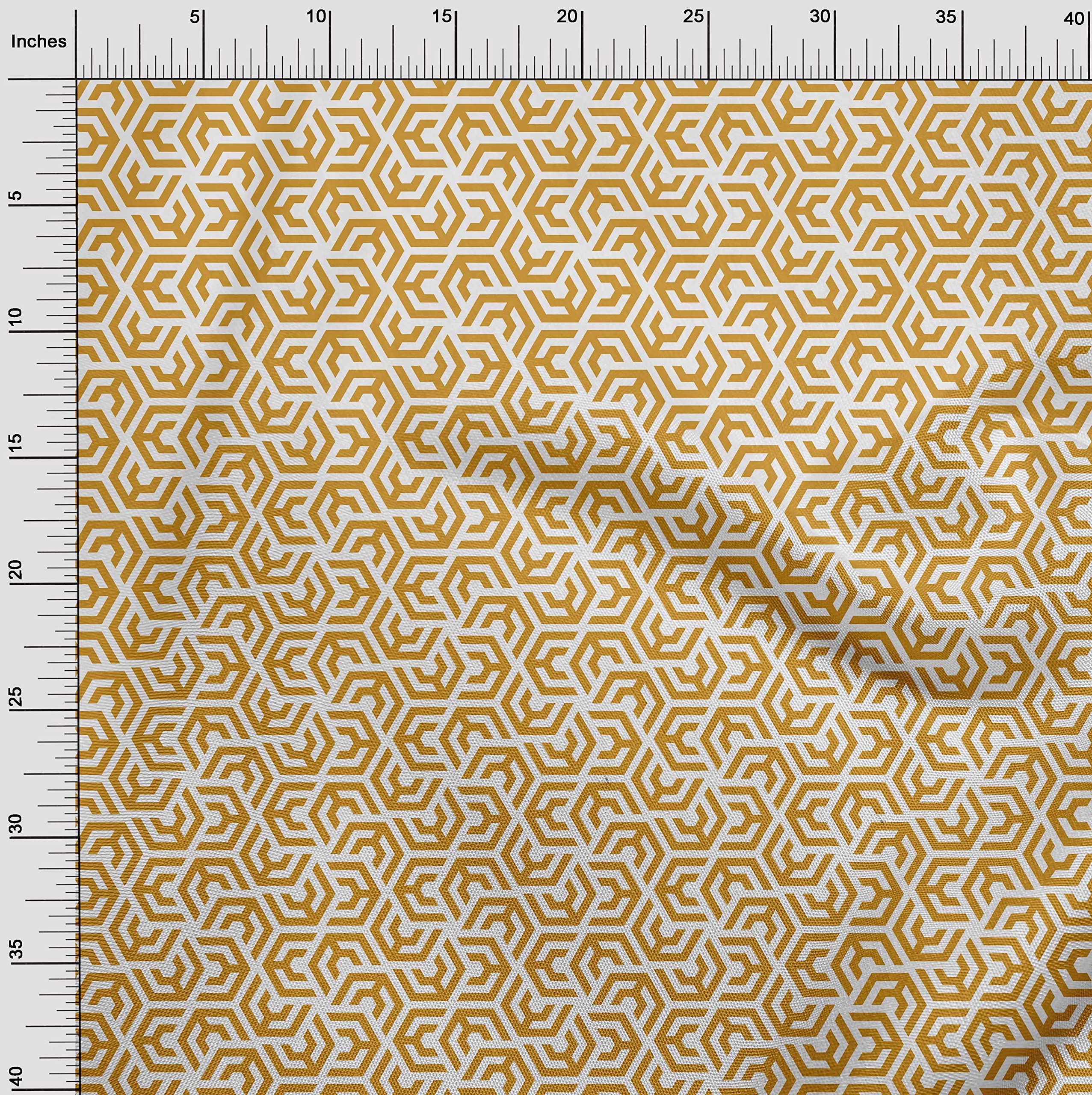 oneOone Mustard Yellow Geometric Print Polyester Spandex Fabric - 56 Inch Wide for DIY Clothing, Quilting & Home Decor Projects | Soft Stretch Material for Dresses, Curtains & Crafting