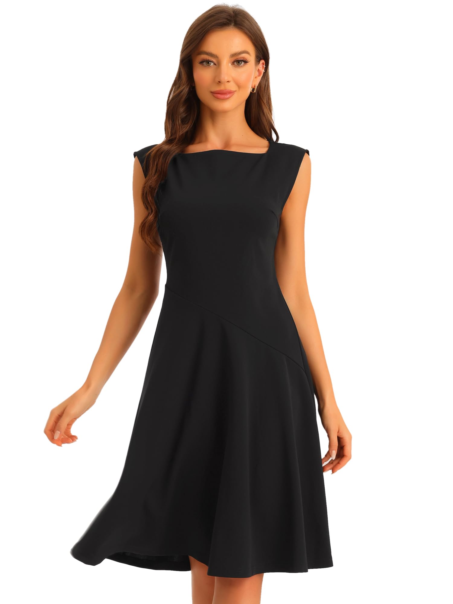 Allegra K Women's Square Neck Sleeveless A-Line Dress - Elegant Office & Teacher Dress for Work, Parties & Special Occasions
