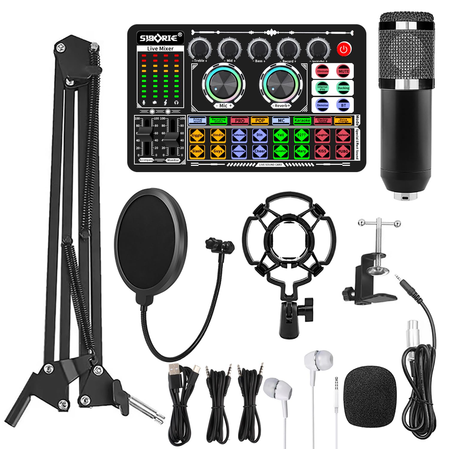 F999 Professional Podcast Equipment Bundle - Condenser Microphone, Audio Interface & Voice Changer for Streaming, Recording, YouTube, TikTok (Black) | Perfect for Home Studio, Live Broadcasts & Content Creation