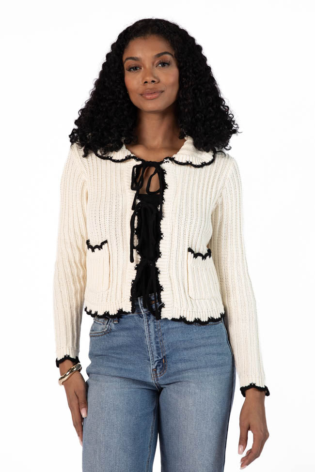 Elegant Black Tie-Front Crochet Cardigan for Women | Soft & Comfortable Knit Sweater | Perfect for Office, Date Night & Casual Outfits | Final Sale