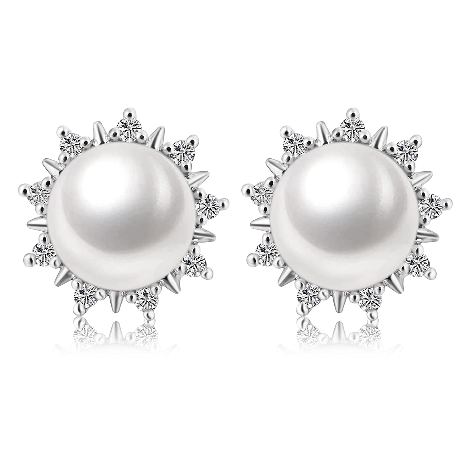 14K Gold Plated Sterling Silver Stud Earrings with Pearl & Cubic Zirconia - Elegant Sunflower Design (9mm) for Women & Girls | Perfect for Weddings, Parties & Everyday Wear