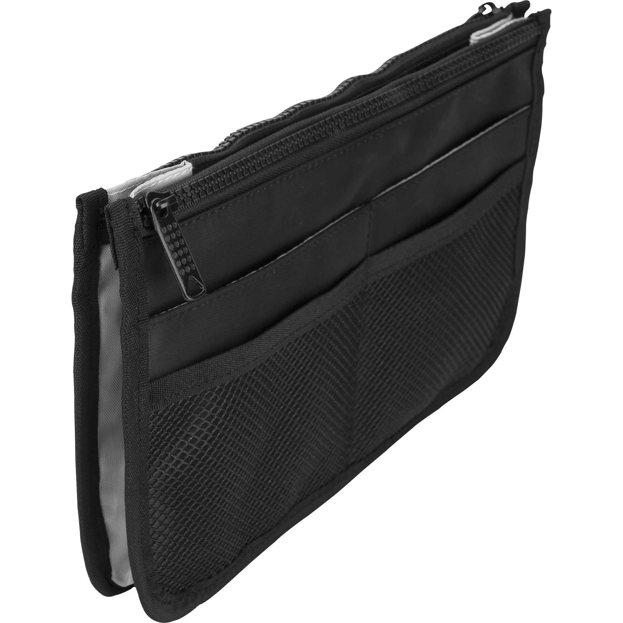 PC05 Mini Travel Makeup Bag Organizer - Black Nylon Cosmetic Pouch with 2 Zippered Compartments & 8 External Pockets | Perfect for Toiletry Storage, Travel Essentials & Daily Makeup Organization