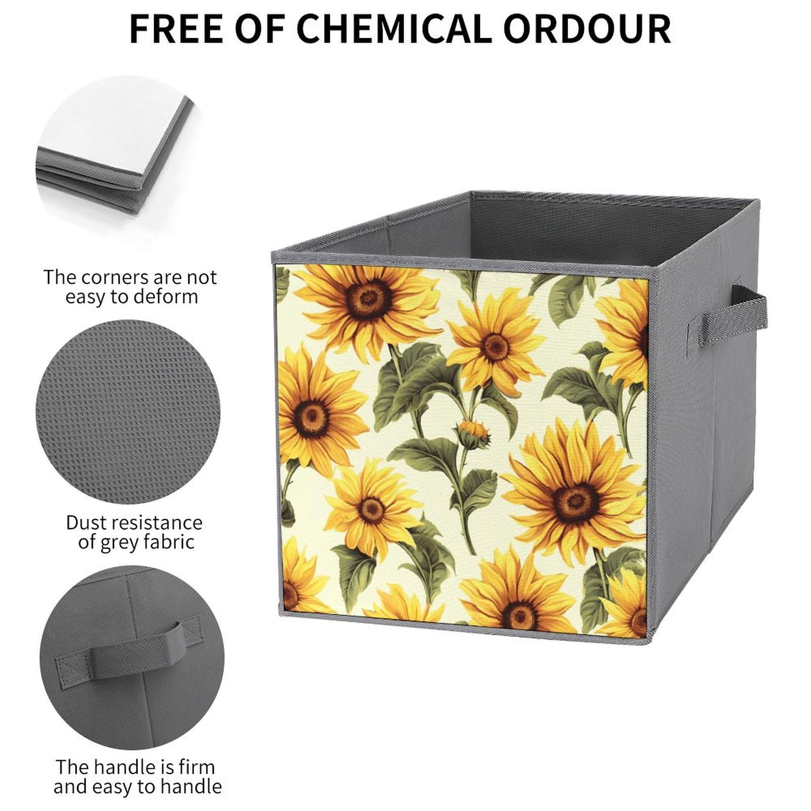 6-Piece Collapsible Storage Bins with Handles - Summer Sunflower Printed Foldable Storage Boxes for Home Organization, Shelves, Closet & Pantry | Space-Saving Home Decor & Multipurpose Storage Solution