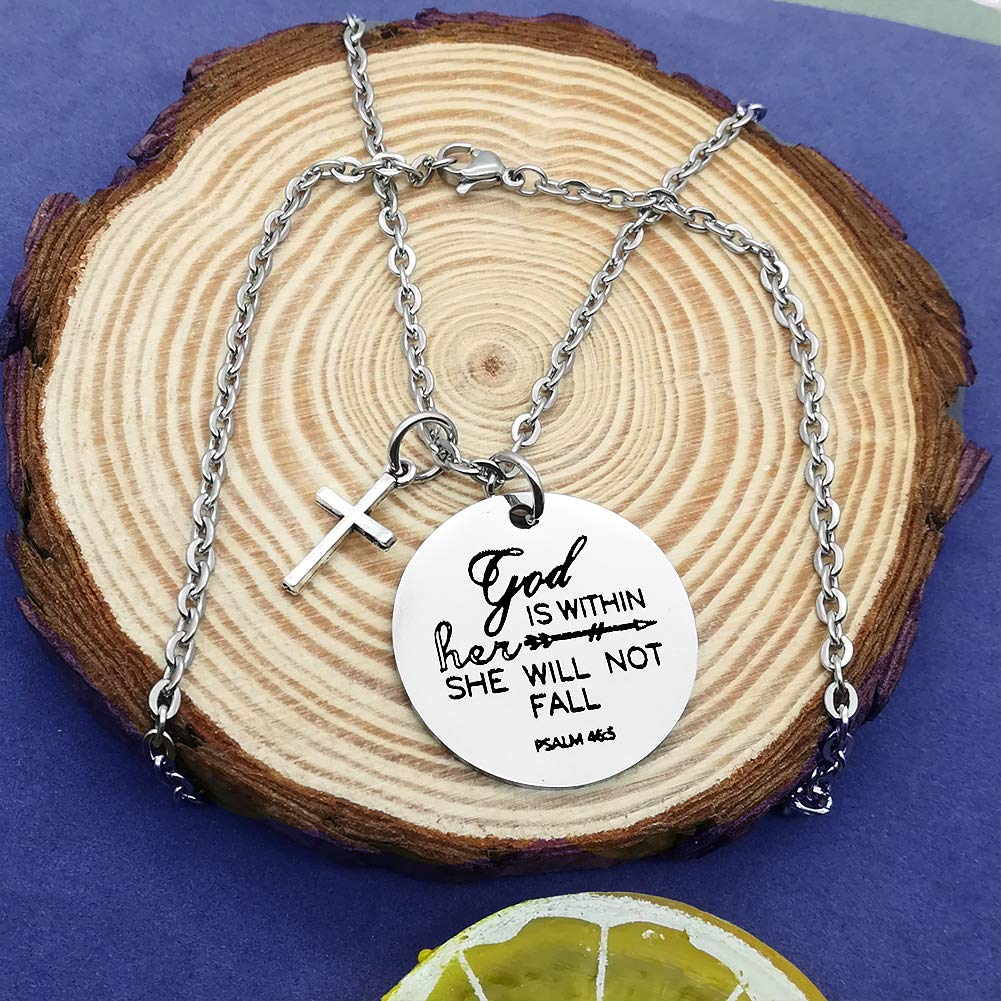 Vadaka Christian Necklace for Women - Religious Jewelry with Bible Verse 'God Is Within Her She Will Not Fall' - Inspirational Prayer Charm Gift for Birthday, Christmas, Baptism & Church Events - Perfect for Daily Wear, Worship & Faith-Based Occasions