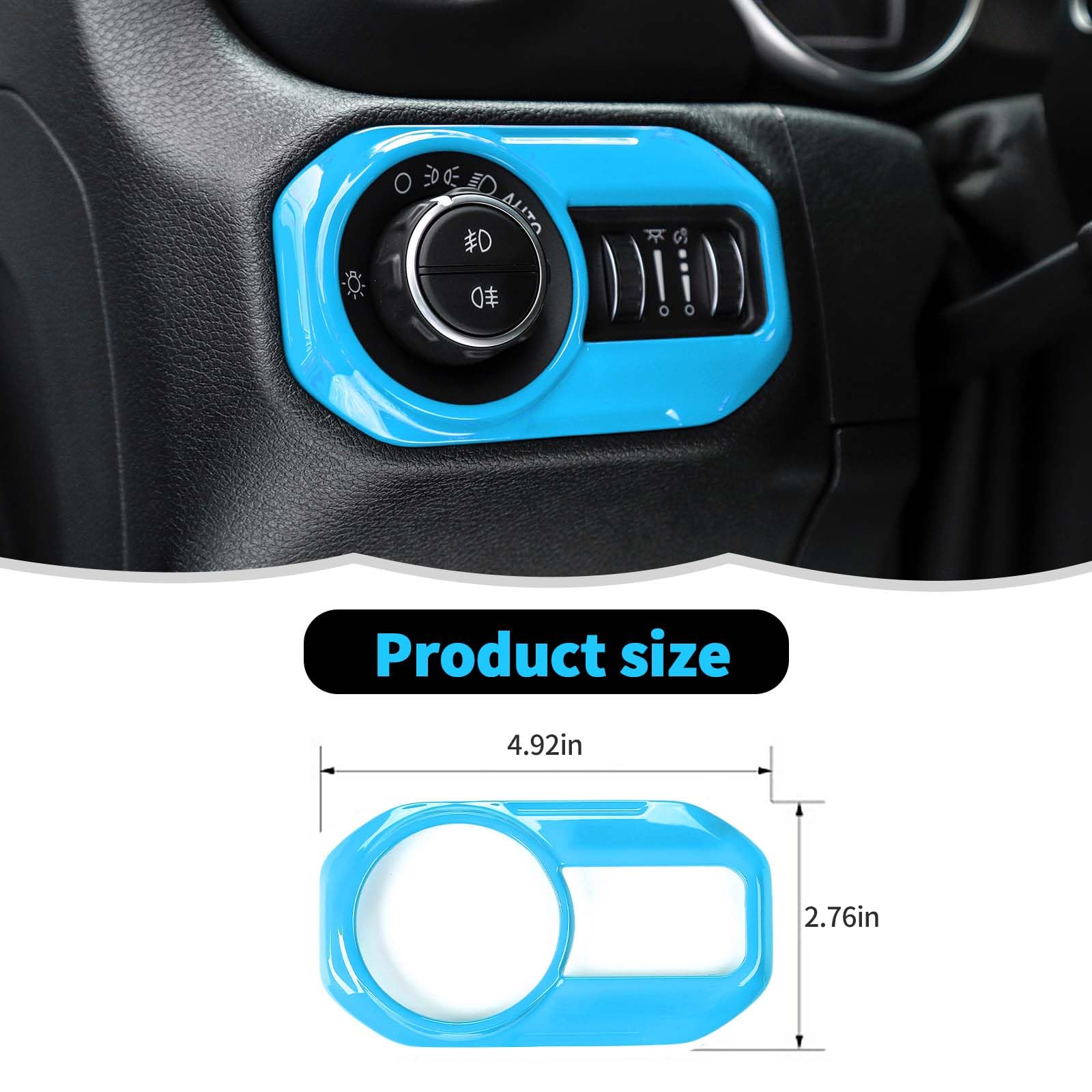 RT-TCZ Light Blue Headlight Switch Button Trim Cover for Jeep Wrangler JL/JLU & Gladiator JT (2018-2023) - Interior Decoration Accessory | Upgrade Dash & Enhance Cabin Style