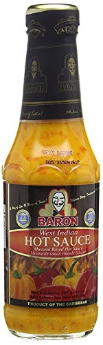 Baron West Indian Hot Pepper Sauce - 14oz Bottle - Authentic Caribbean Flavor - Perfect for Jerk Chicken, Grilling & Spicy Recipes - Pack of 1