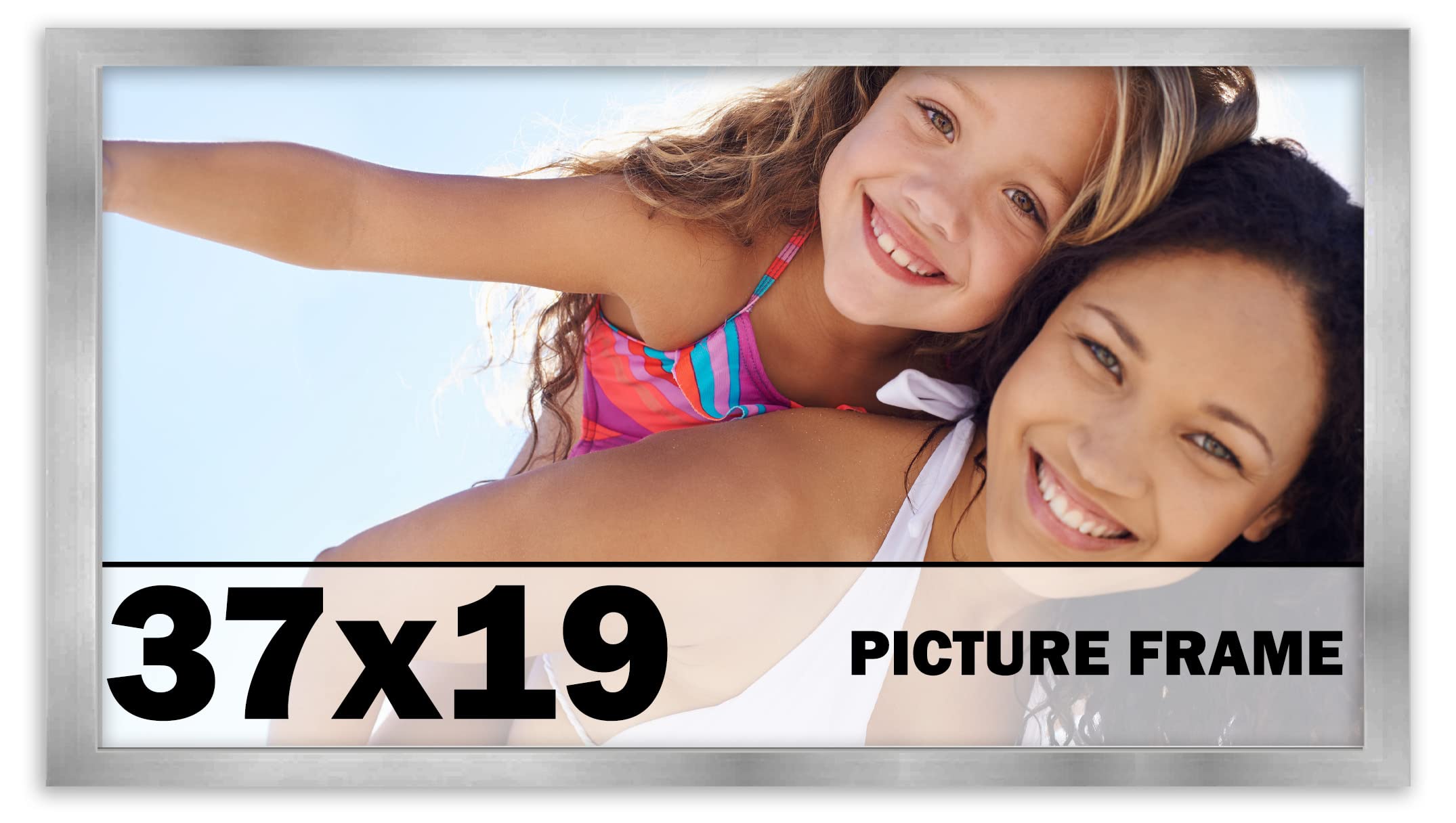 37x19 Inch Stainless Steel Silver Picture Frame - Modern Photo Frame with UV Acrylic Shatter Guard & Acid-Free Backing - Perfect for Family Photos, Wall Decor, Living Room, Bedroom & Office Display