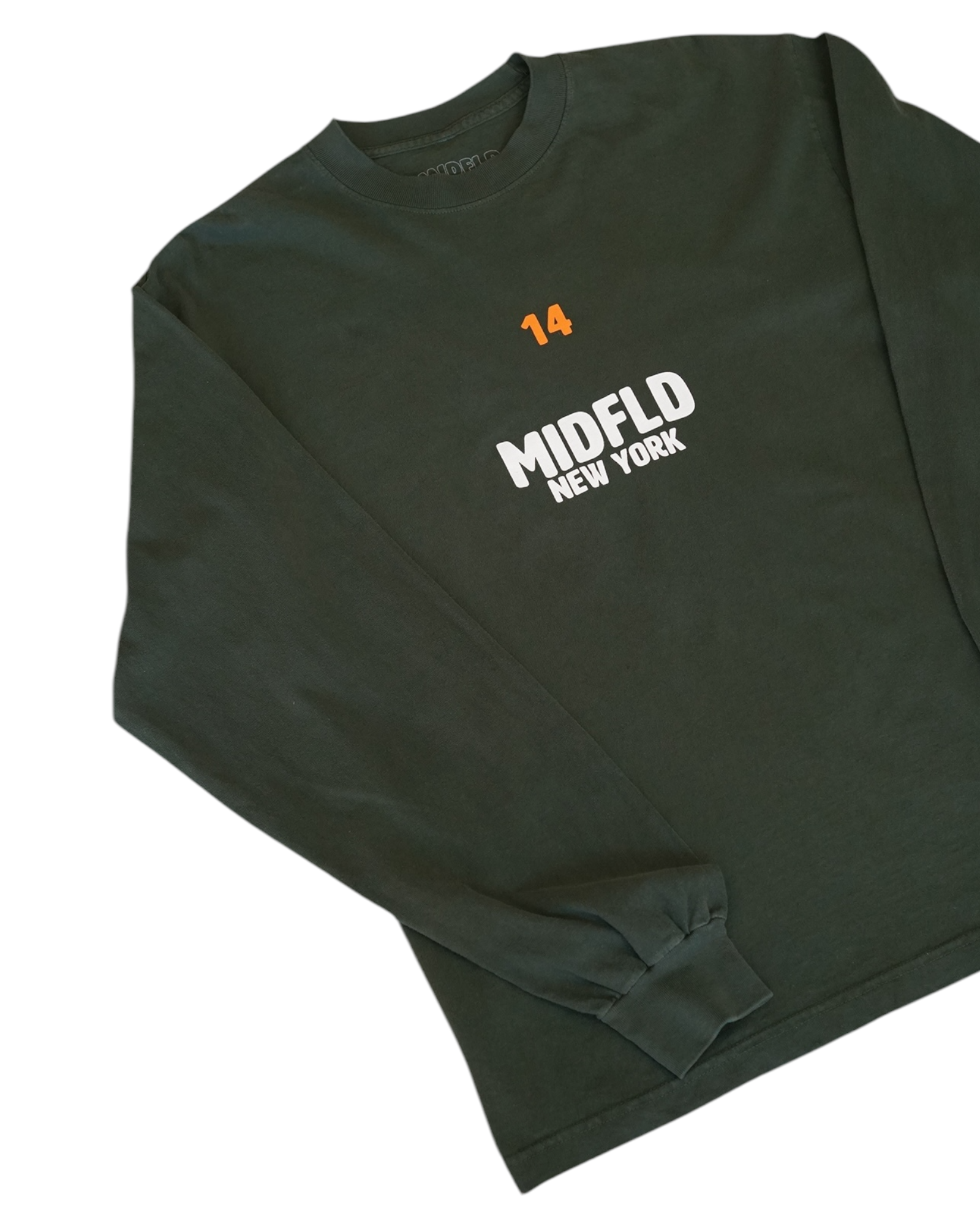 MIDFLD Right Here Long Sleeve Crewneck T-Shirt for Men & Women | Ivy Green Casual Shirt | Perfect for Everyday Wear, Fall Outfits & Layering