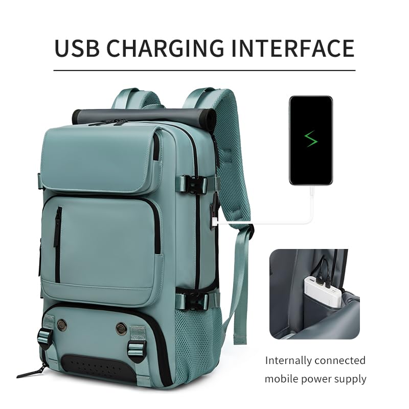 Waterproof 16 Inch Women's Travel Backpack with USB Charging Port & Shoe Compartment - Lightweight Hiking Backpack for Business, Commuting & Outdoor Adventures (Green)