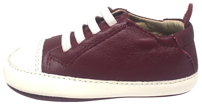 Old Soles 030 Eazy Tread Soft Leather Classic Slip-On Baby Shoes for Boys & Girls - Burgundy & White | Comfortable First Walkers for Toddlers, Perfect for Indoor Play & Casual Outings