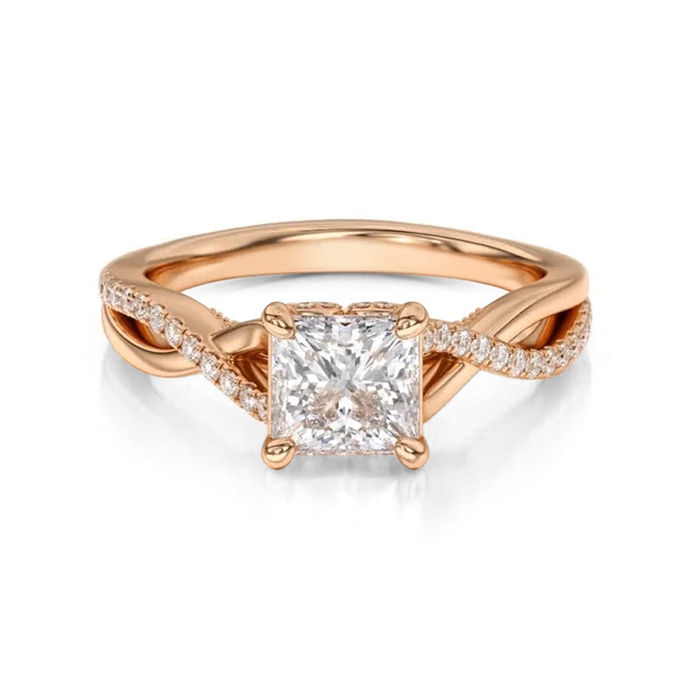Princess Cut Moissanite Twisted Band Engagement Ring with Hidden Accents - Elegant Wedding Jewelry for Brides, Anniversary Gifts & Proposal Scenes