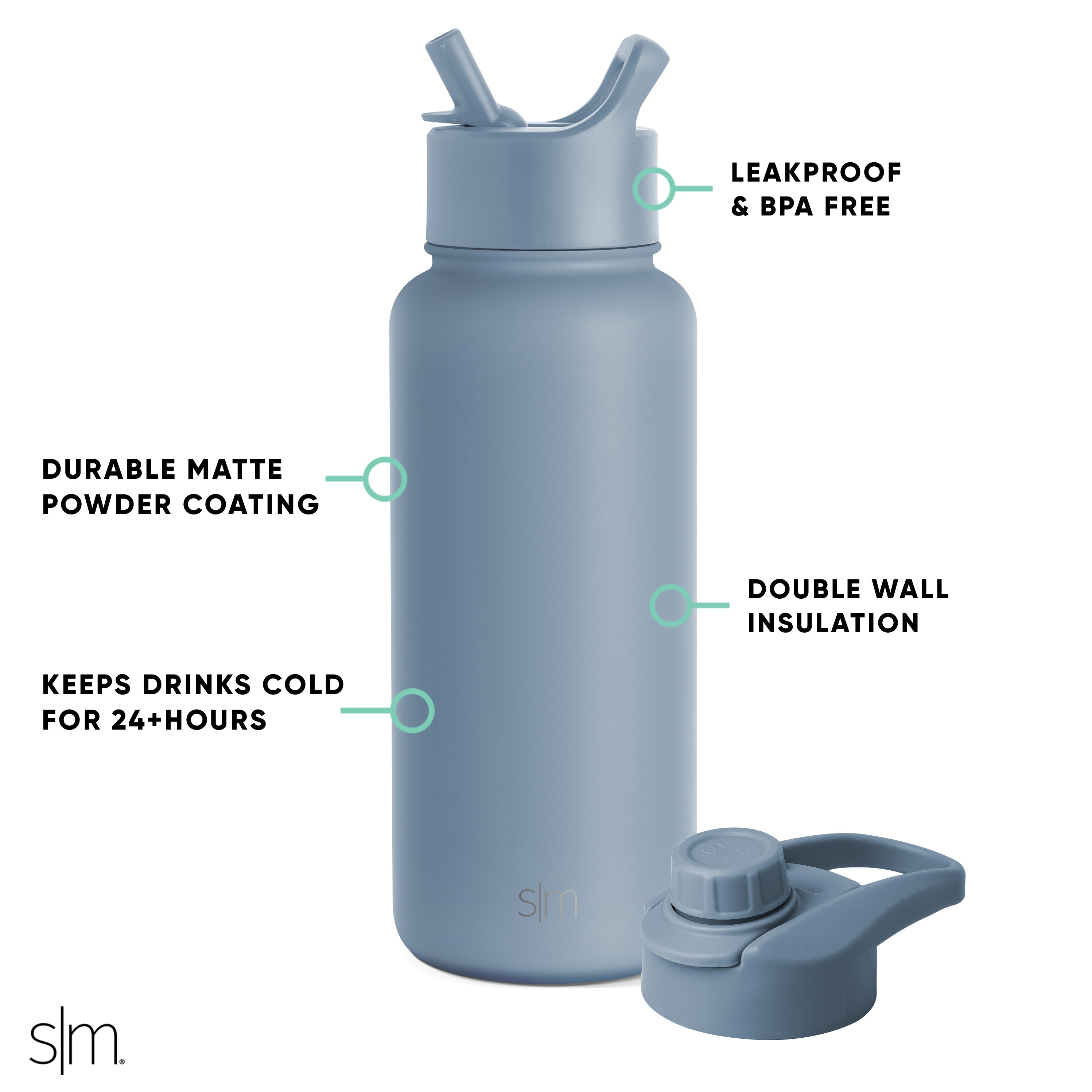 Summit Insulated Water Bottle with Straw & Chug Lid - 32oz Leakproof Stainless Steel Thermos for Gym, Hiking & Outdoor Activities