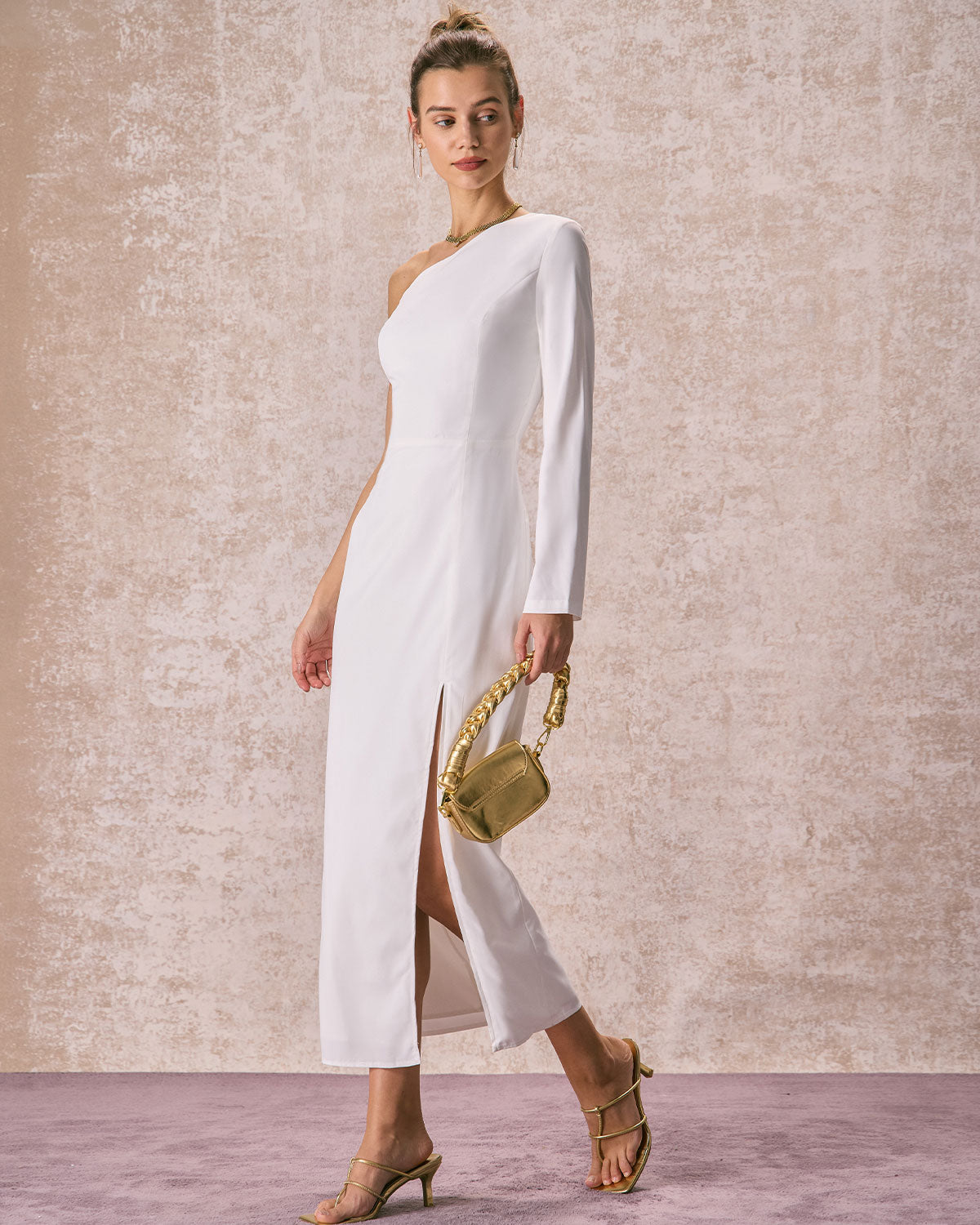 Elegant White One Shoulder Slit Maxi Dress for Women - Summer Beach Party & Evening Formal Occasions