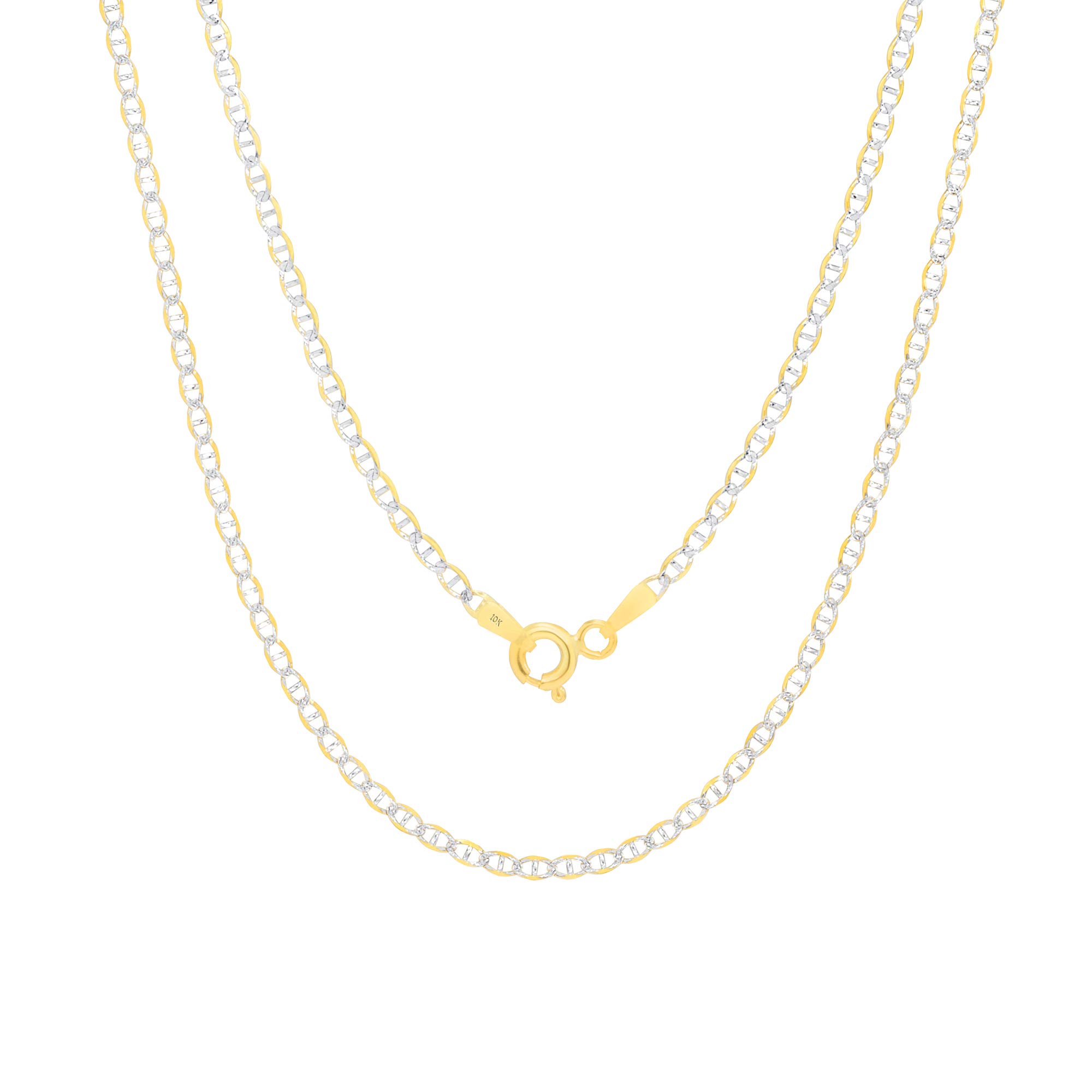 10k Real Yellow Gold Solid Mariner 2mm Anchor Chain Pave Diamond Cut Necklace for Men & Women - 16