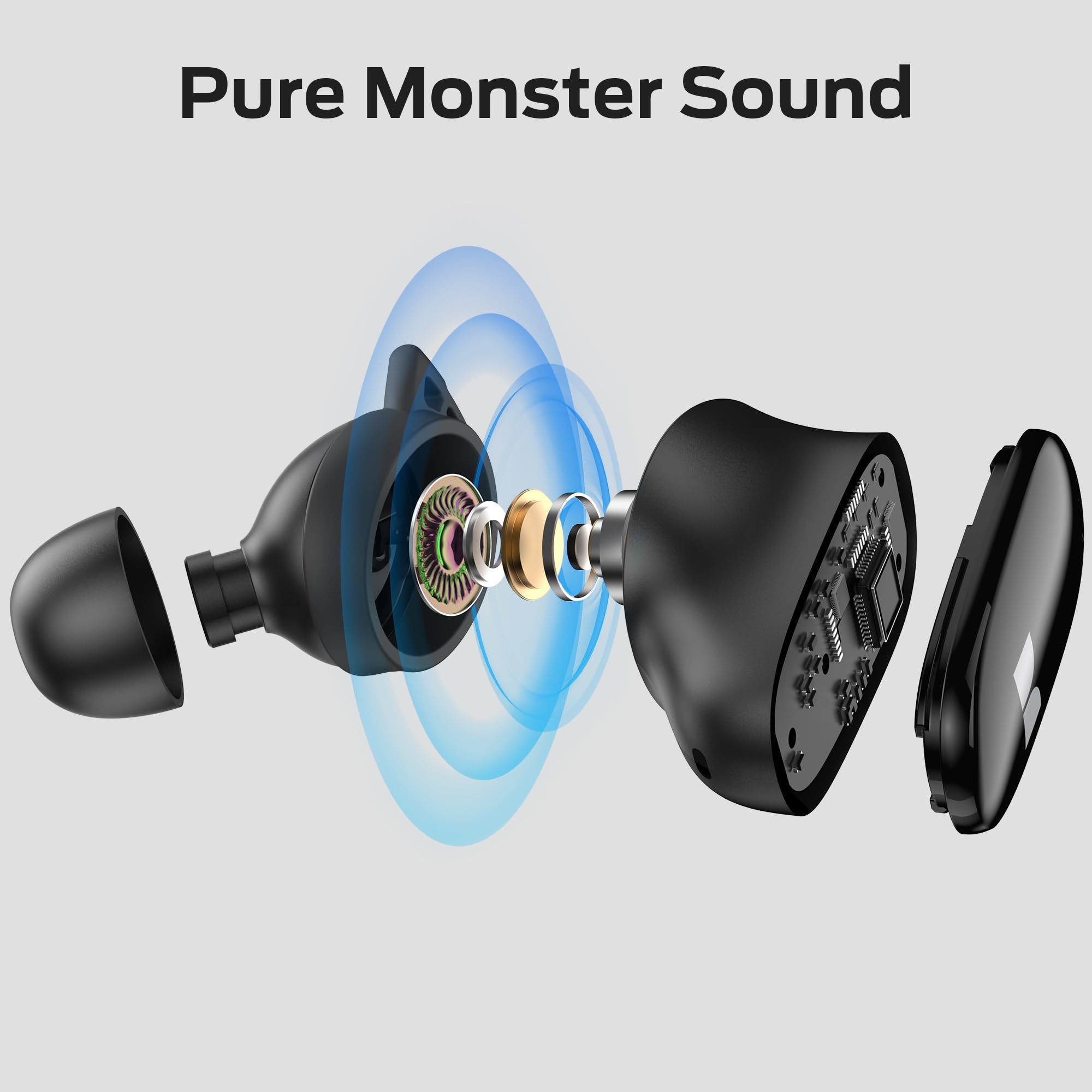 Monster N-Lite 206 Wireless Bluetooth 5.4 Earbuds - In-Ear Headphones with Built-in Mic, Touch Control, 25H Playtime, USB-C Fast Charging & IPX6 Waterproof - Comfortable Fit for Running, Workouts, Travel & Daily Use (Black)