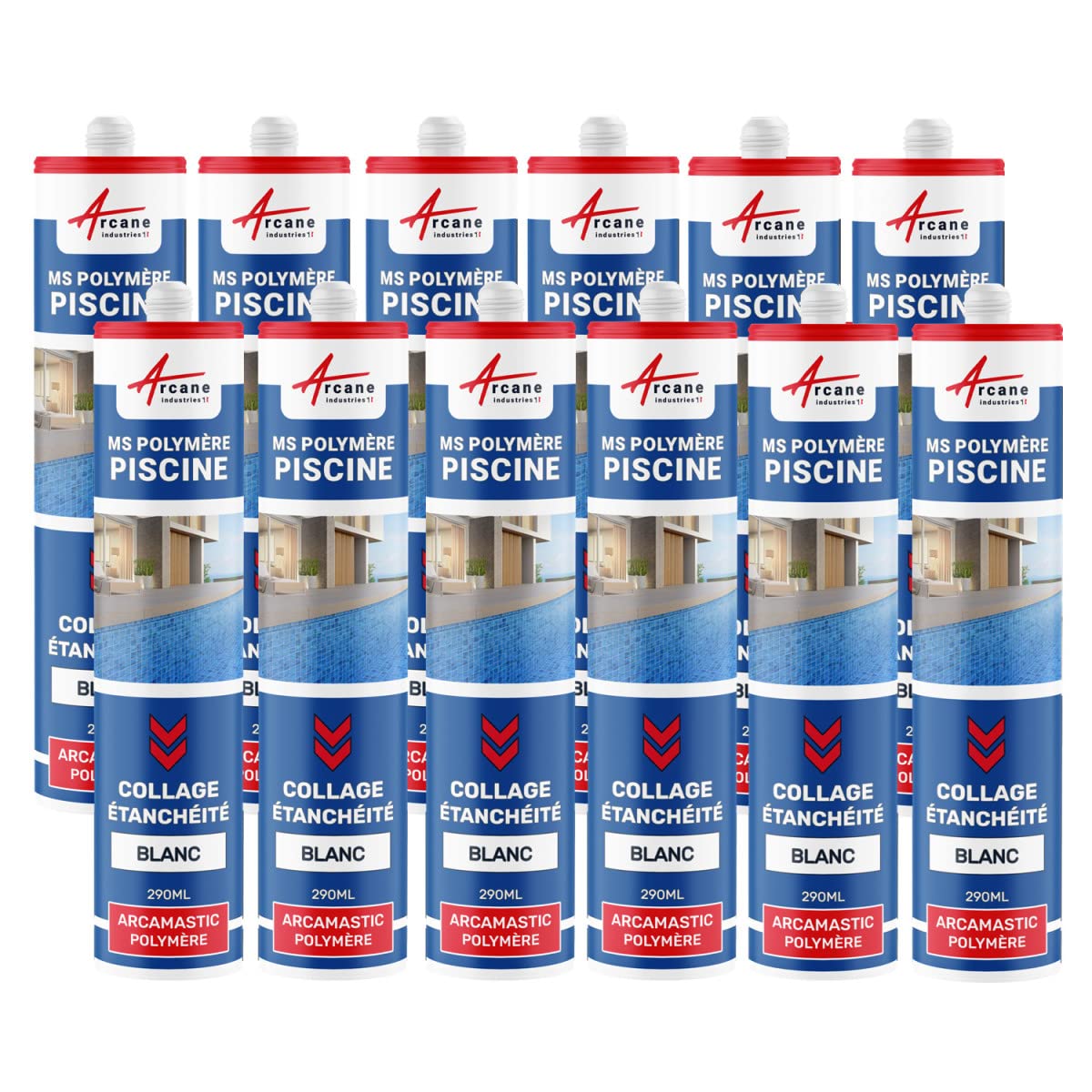 **Arcamastic Polymer Pool Sealant & Waterproofing Adhesive - 290ml x 12 (White) by Arcane Industries - Ideal for Pool Repairs, Leak Fixing & Waterproofing**