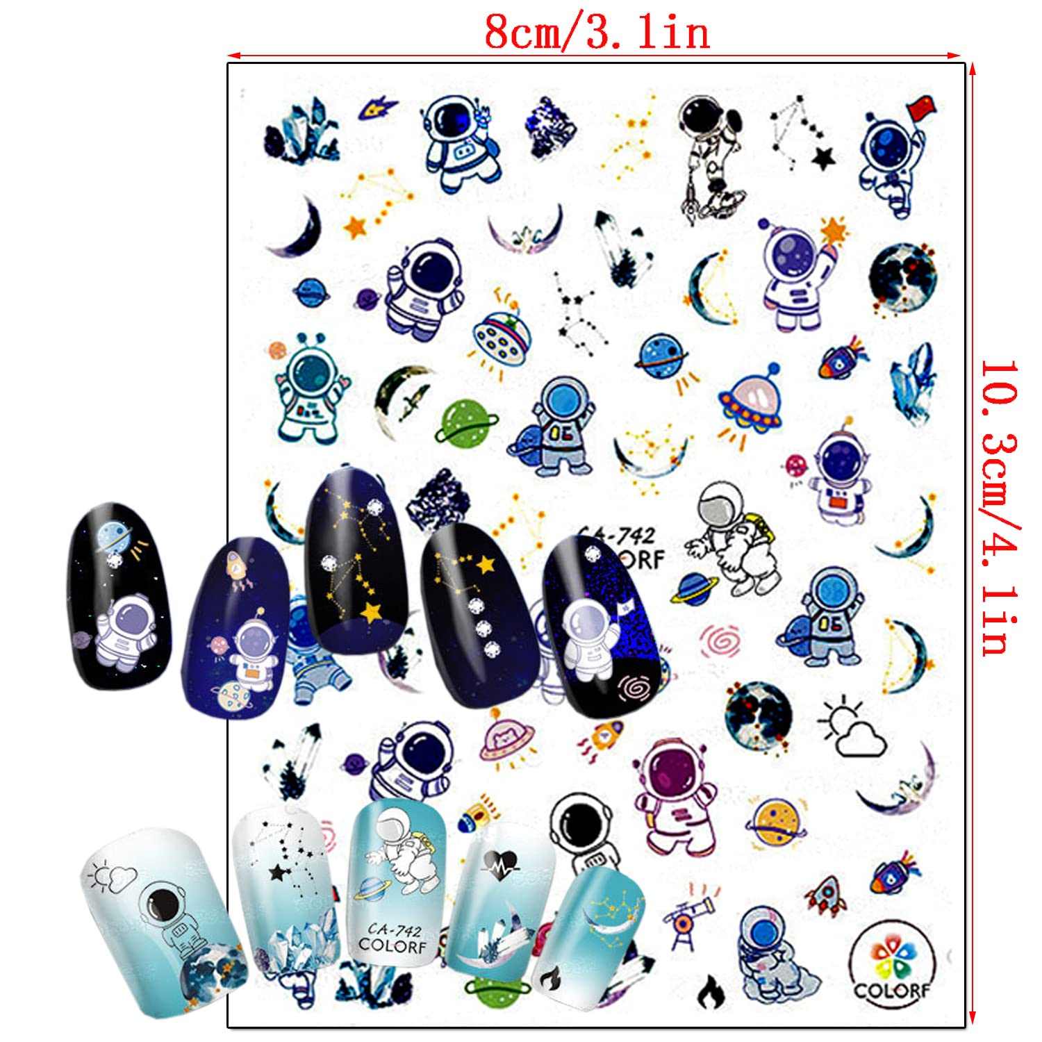3D Holographic Alien Nail Art Stickers - Astronaut, Earth, Moon, Star, UFO & Rocket Design - Self-Adhesive Nail Decals for Women & Girls - Perfect for Manicure, Party Nails, Halloween Costume & Space-Themed Nail Art Decorations